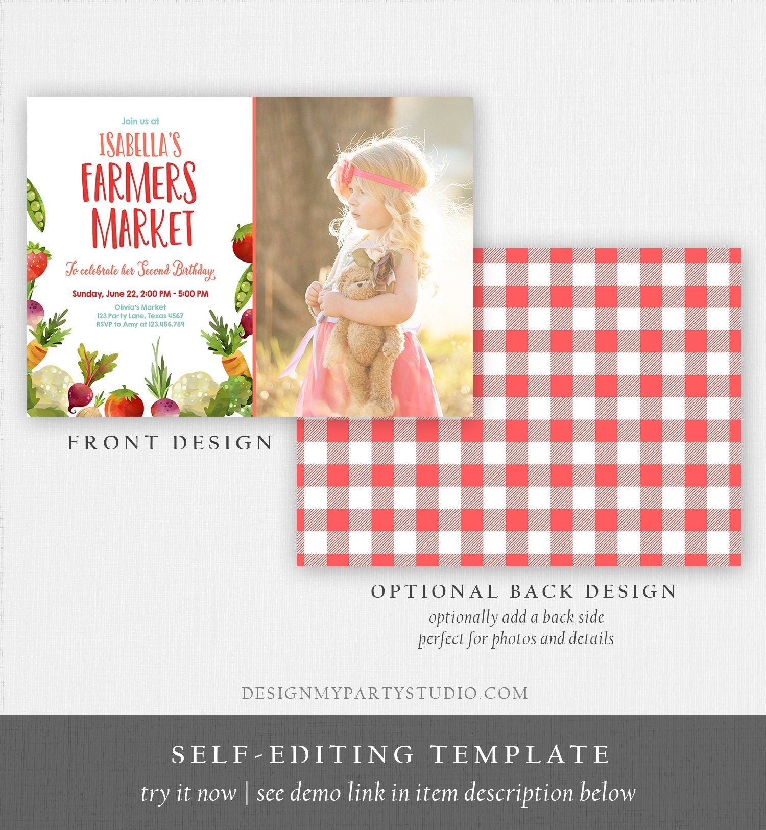 Editable Farmers Market Birthday Invitation Vegetables Locally Grown Veggies Farm Fruits Market Printable Invitation Template Corjl 0144