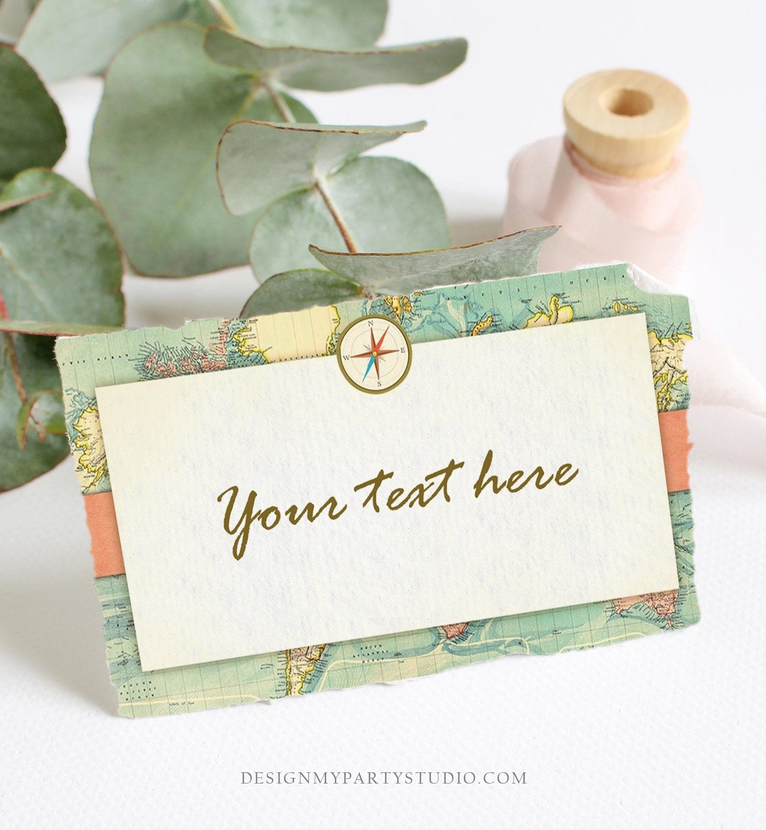 Editable Adventure Food Labels World Map Travel Place Card Tent Card Escort Card Buffet Card Compass Traveling Journey Corjl Template 0044