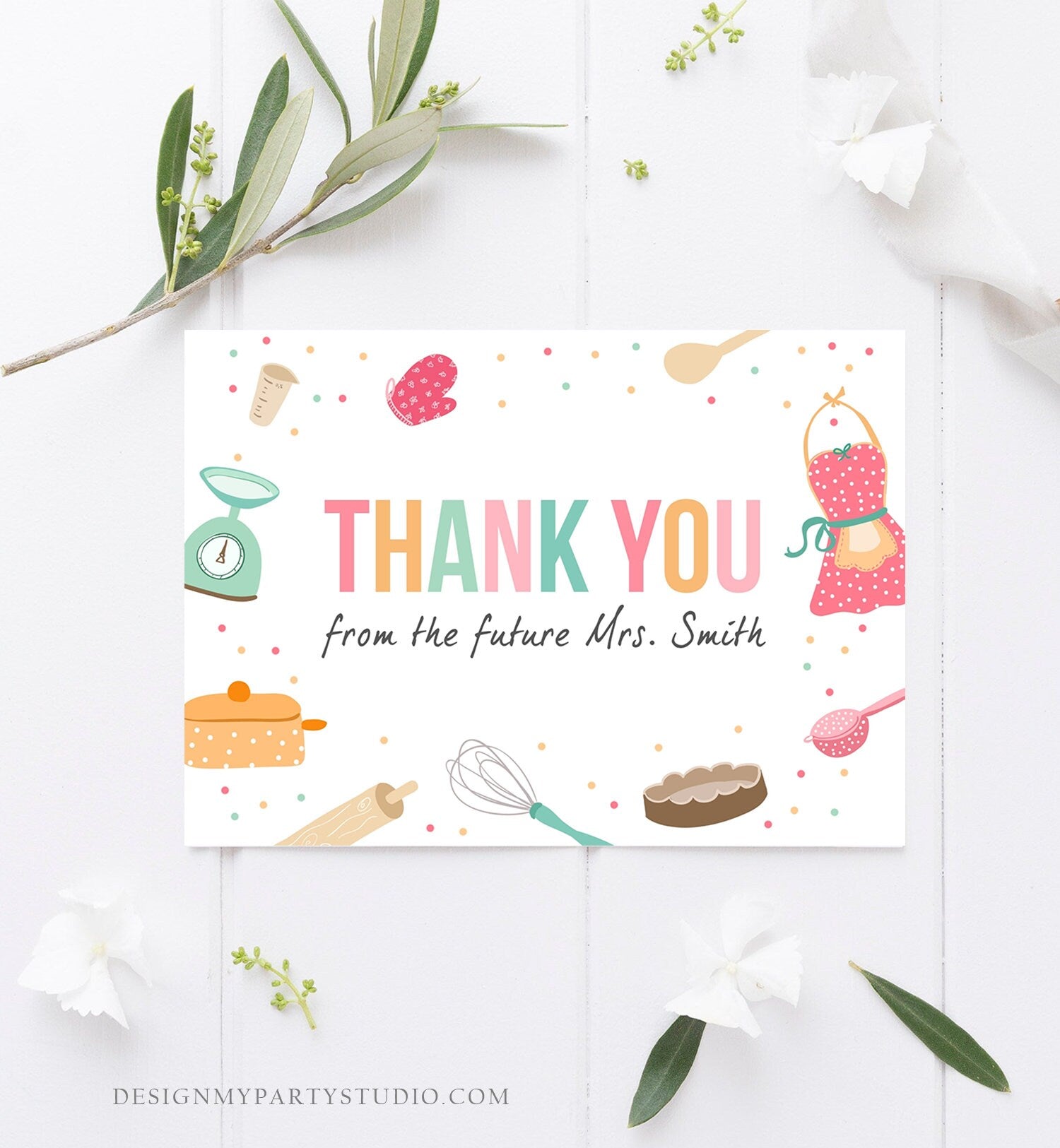 Editable Thank You Card Kitchen Bridal Shower Cooking Birthday Baking Little Chef Girl Thank You Note Printable Template Download Corjl 0219