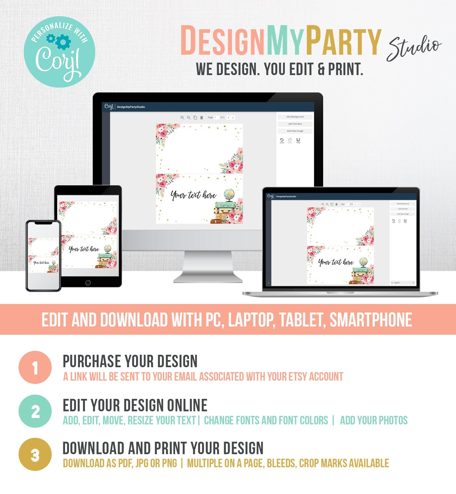 Editable Travel Adventure Food Labels Place Card Tent Card Escort Card Bridal Shower Pink Floral Digital Download Template Printable 0030