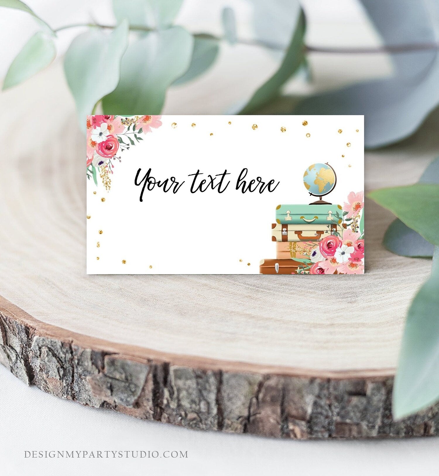 Editable Travel Adventure Food Labels Place Card Tent Card Escort Card Bridal Shower Pink Floral Digital Download Template Printable 0030