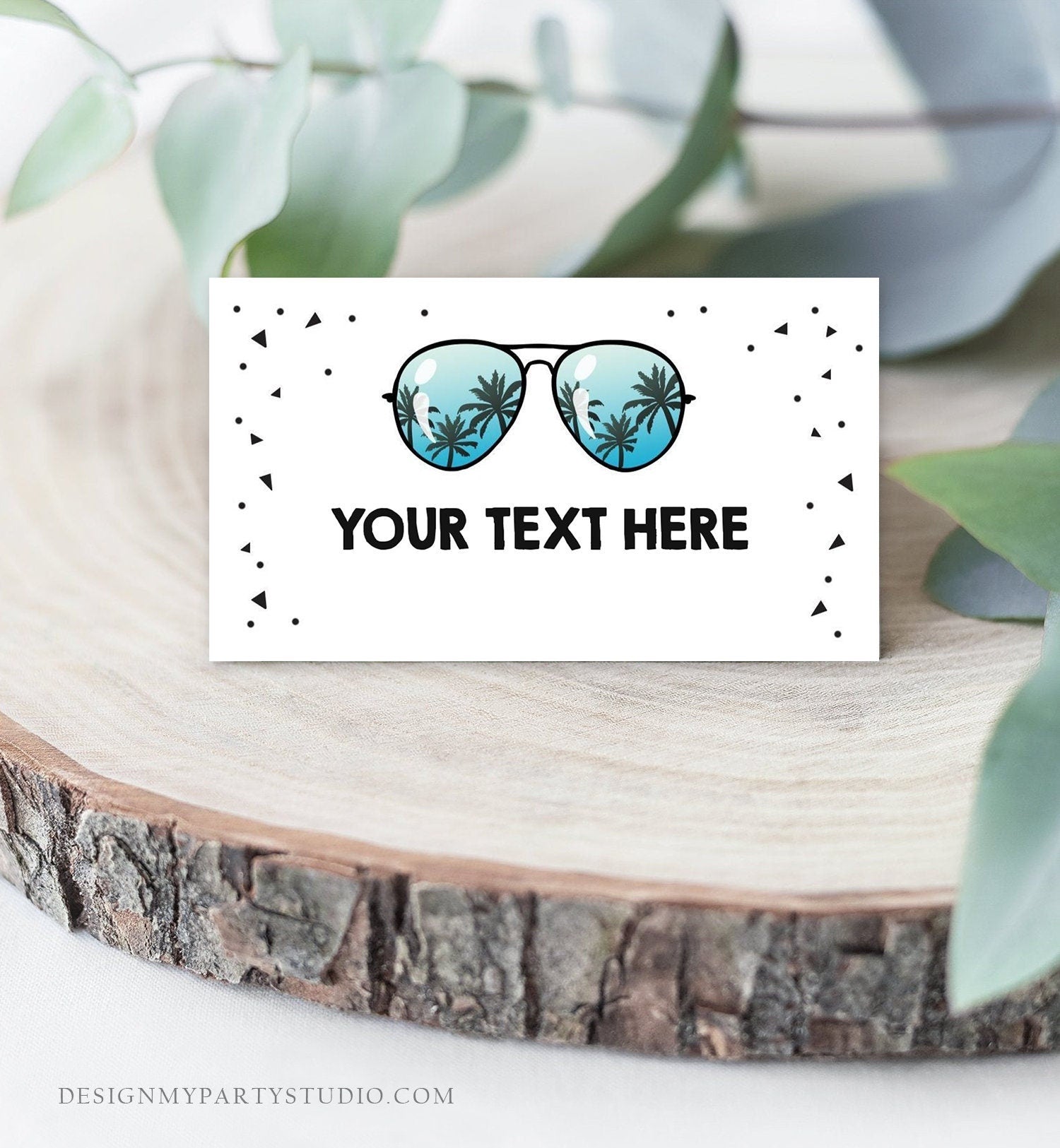 Editable Two Cool Food Labels Sunglasses Place Card Tent Card Escort Card 2nd Birthday Summer Pool Party Corjl Template Printable 0136