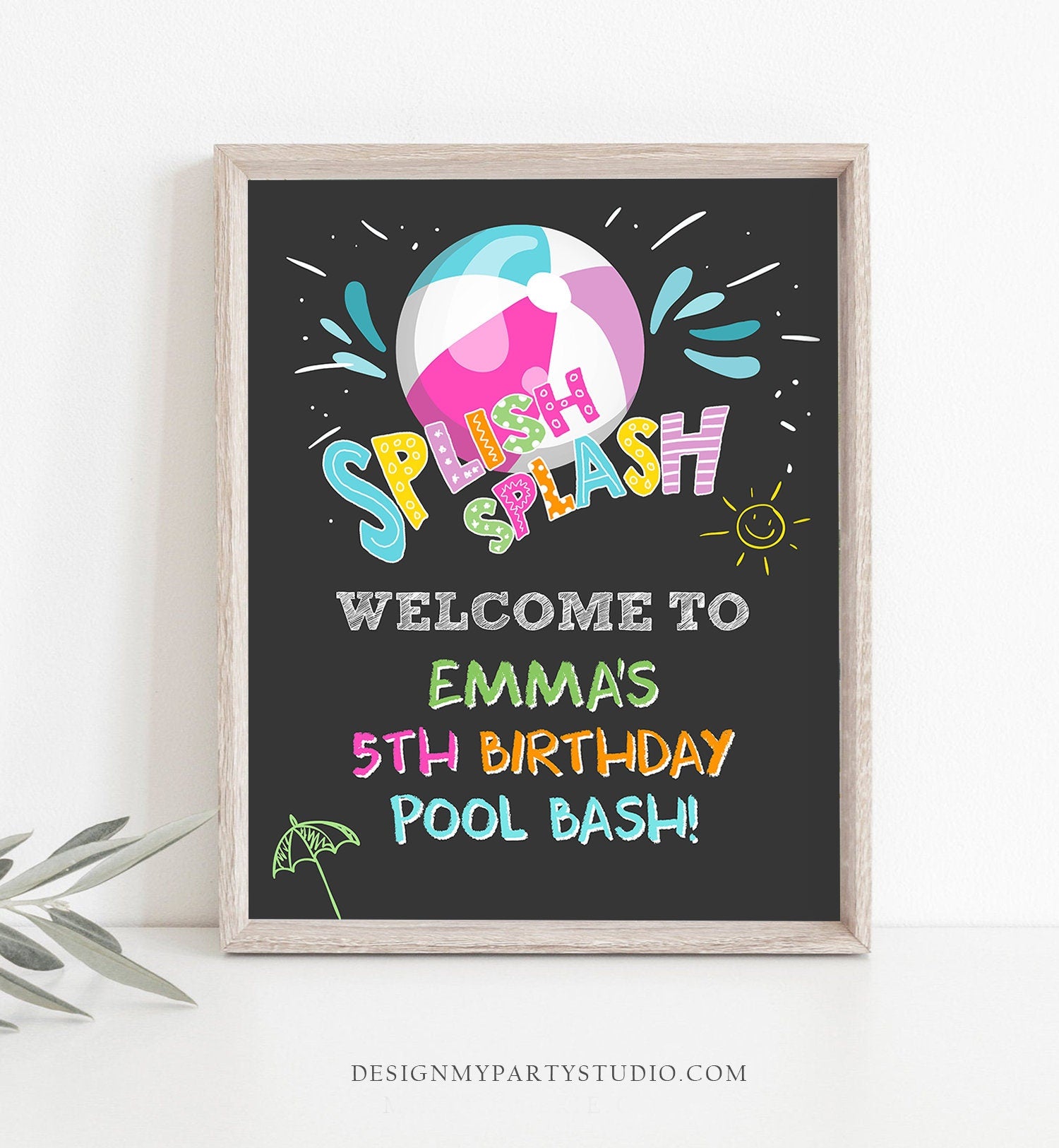 Editable Pool Party Welcome Sign Pool Party Birthday Beach Ball Pool Bash Girl Welcome Splish Splash Printable Welcome Template Corjl 0169