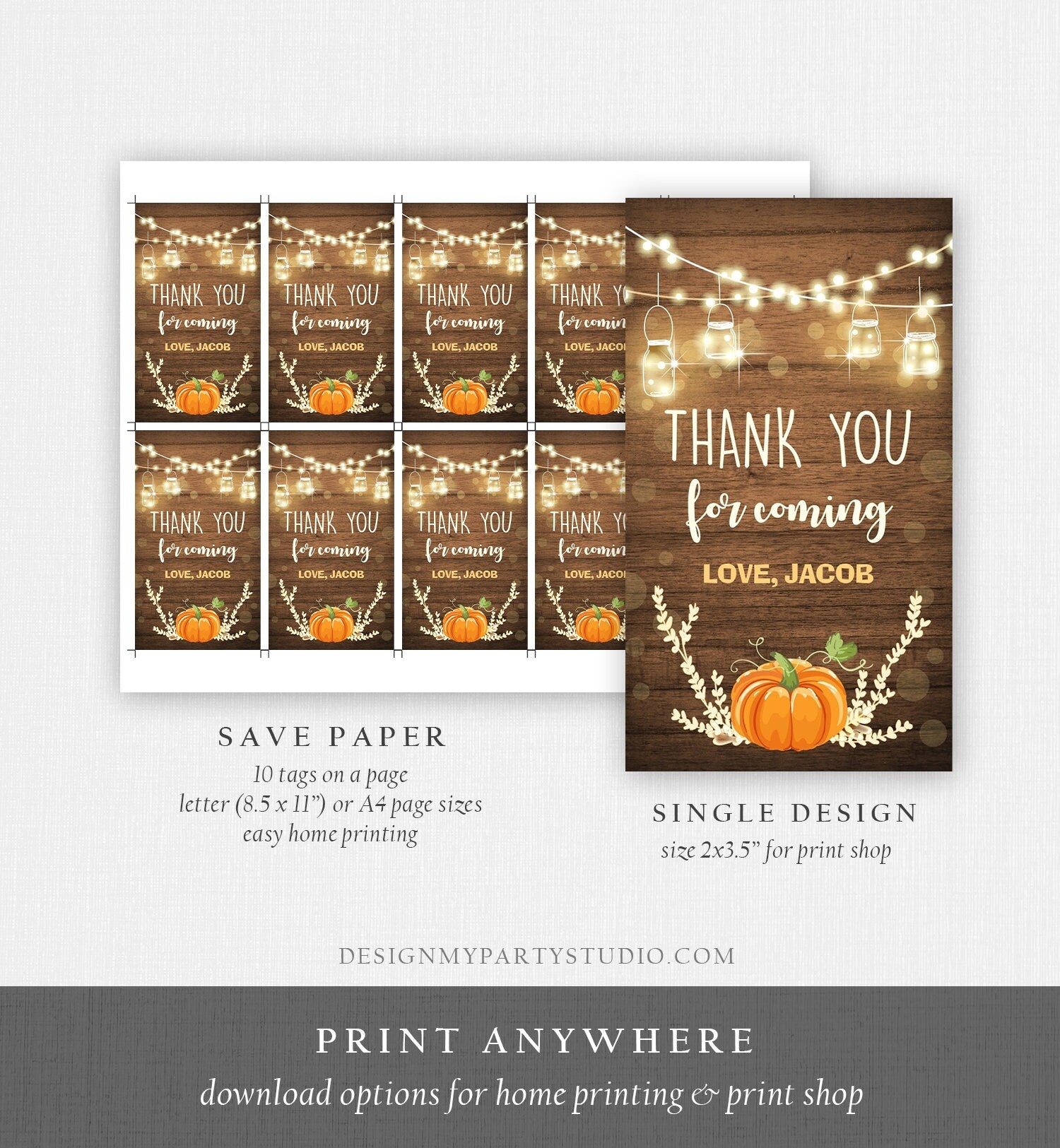 Editable Little Pumpkin Favor Tag Thank You Tag Birthday Baby Shower Rustic Wood Fall Autumn Pumpkin Download Corjl Template Printable 0015