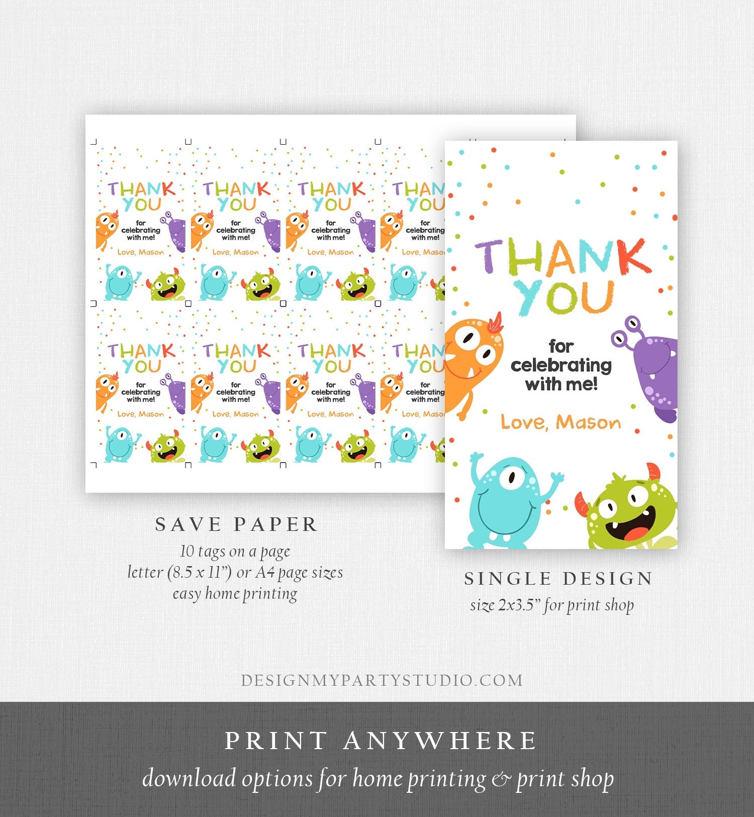 Editable Little Monster Favor Tag Monsters Birthday Thank You Tag Monster Bash Boy Monster Party Decor Girl Digital Template Printable 0058