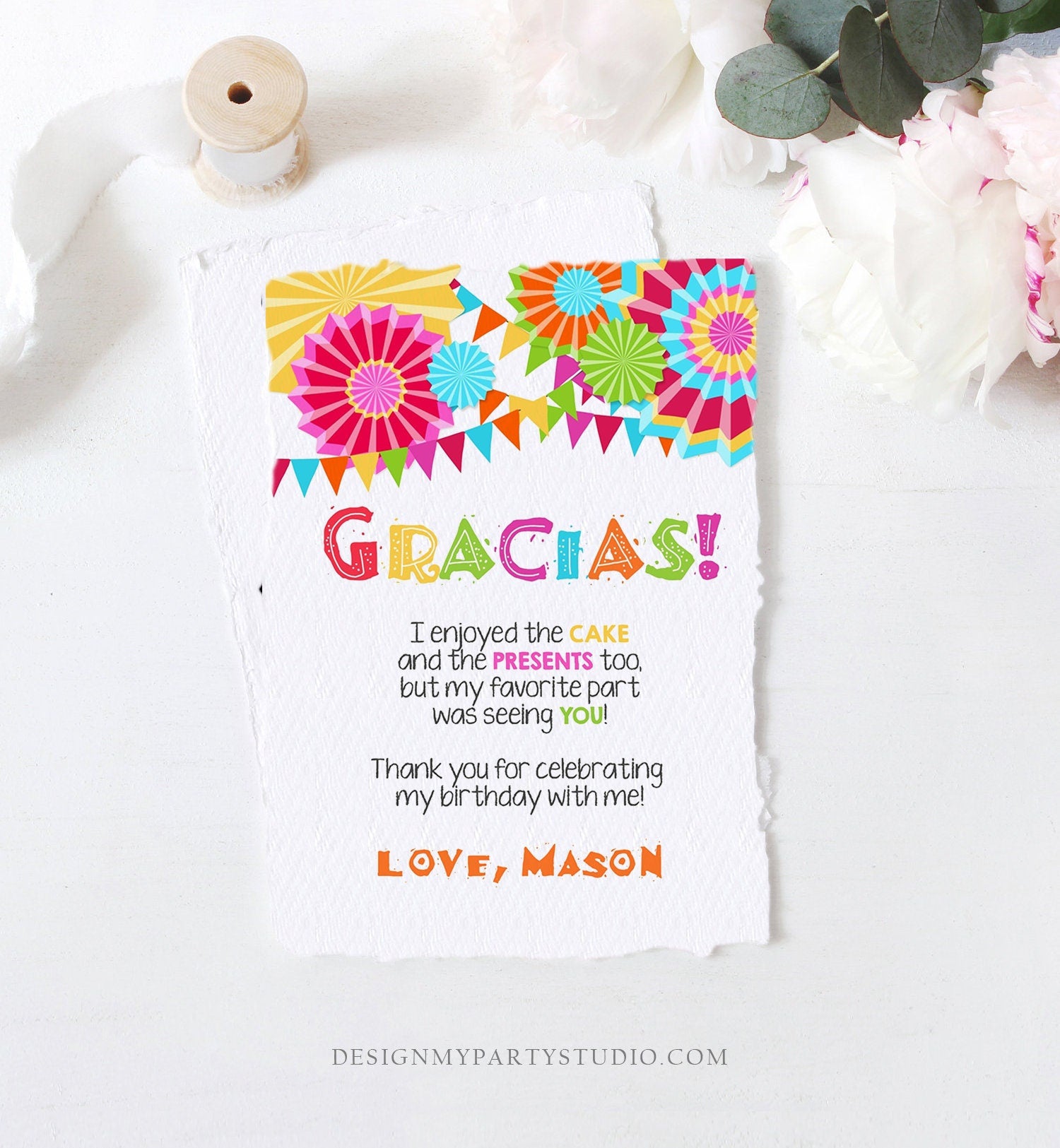 Editable Fiesta Gracias Thank You Card Mexican Birthday Party Baby Shower Graduation Note Digital Download Template Printable 0045