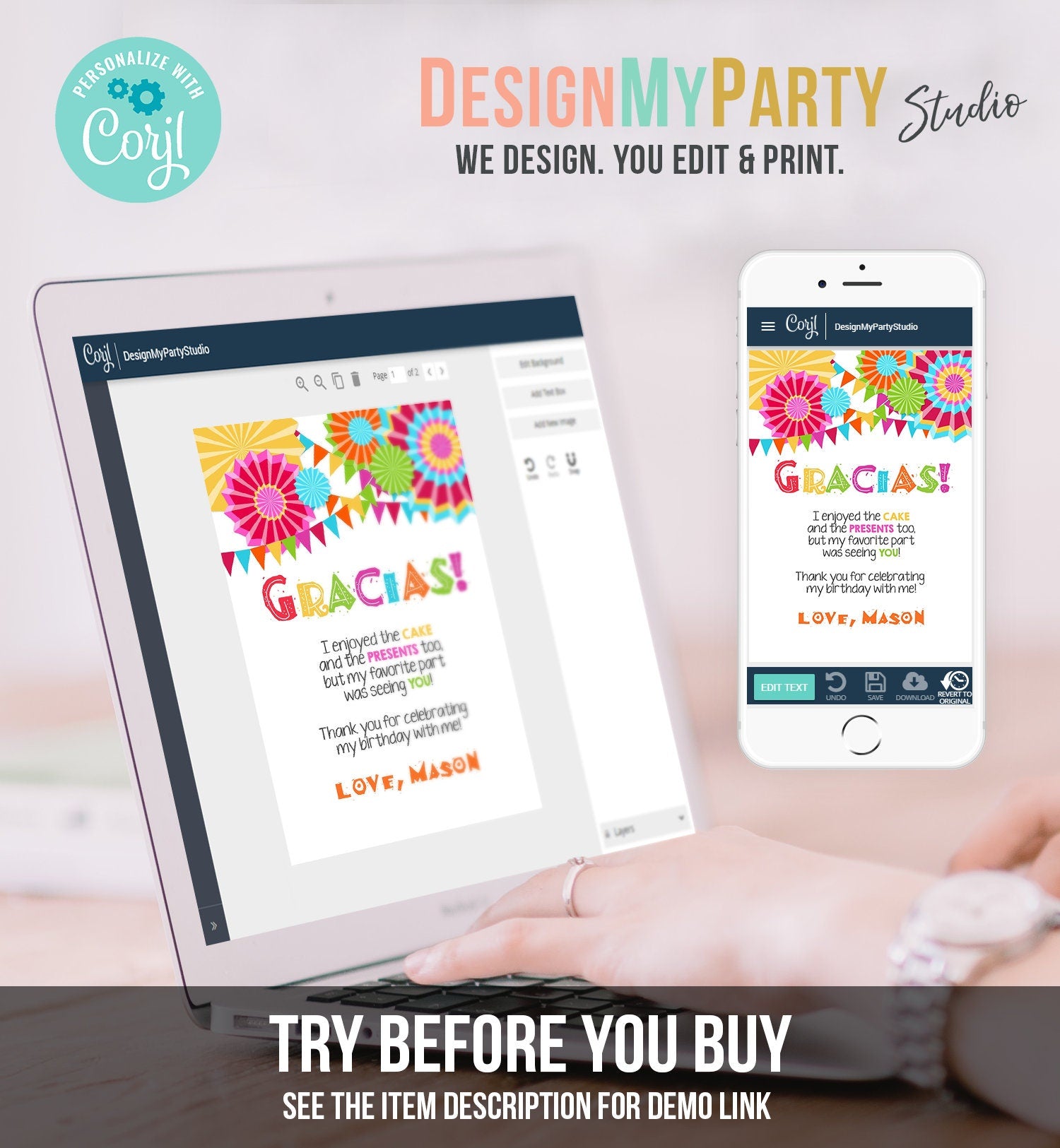 Editable Fiesta Gracias Thank You Card Mexican Birthday Party Baby Shower Graduation Note Digital Download Template Printable 0045