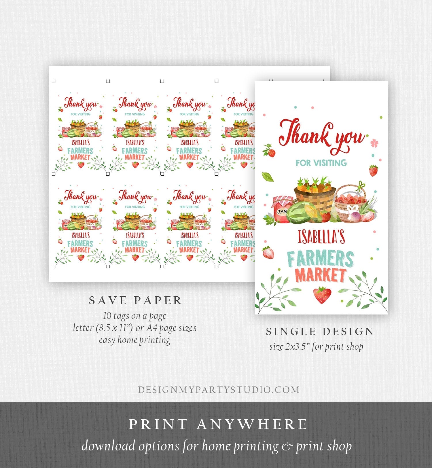 Editable Farmers Market Favor Tags Farmers Market Birthday Thank you Labels Garden Gift tags Shower Seed Tags Template PRINTABLE Corjl 0144