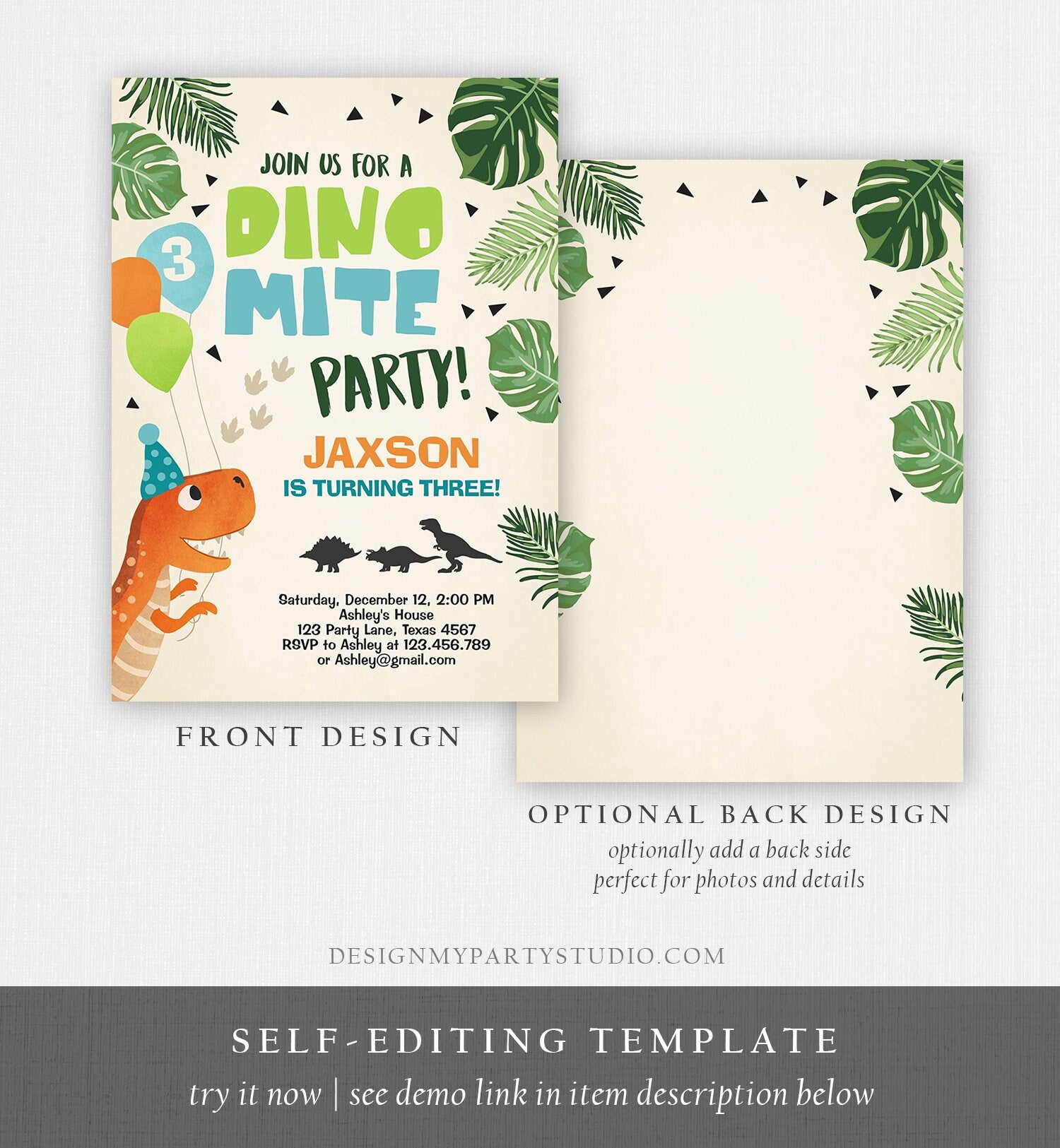 Editable Dinosaur Birthday Invitation Dino Mite T-Rex Dig Party Prehistoric Boy Dino Fossil Digital Download Evite Template Printable 0074