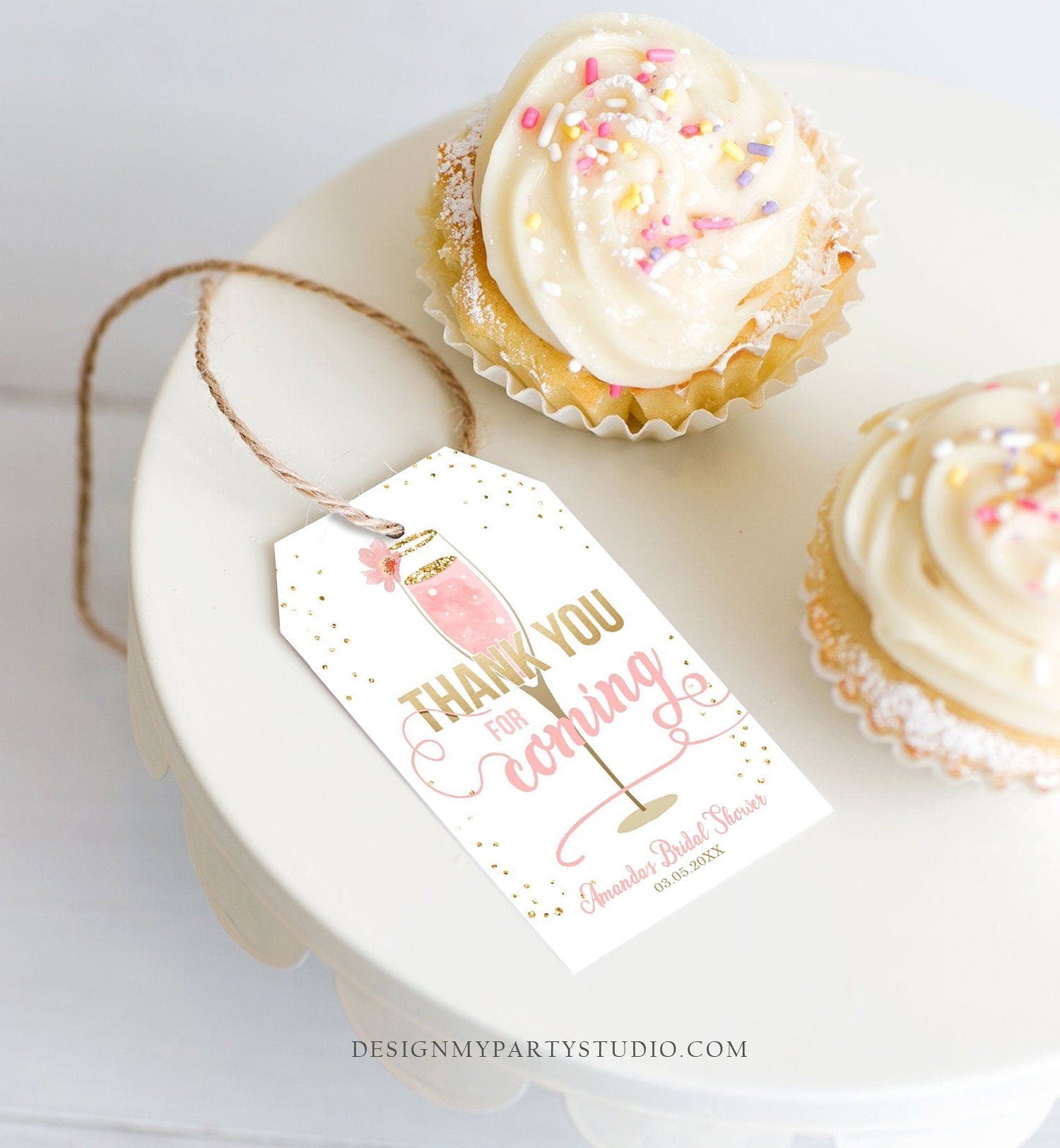 Editable Brunch and Bubbly Thank you tags Bubbly Bridal shower favor tags Pink Gold Floral printable Tag Template PRINTABLE Corjl 0150