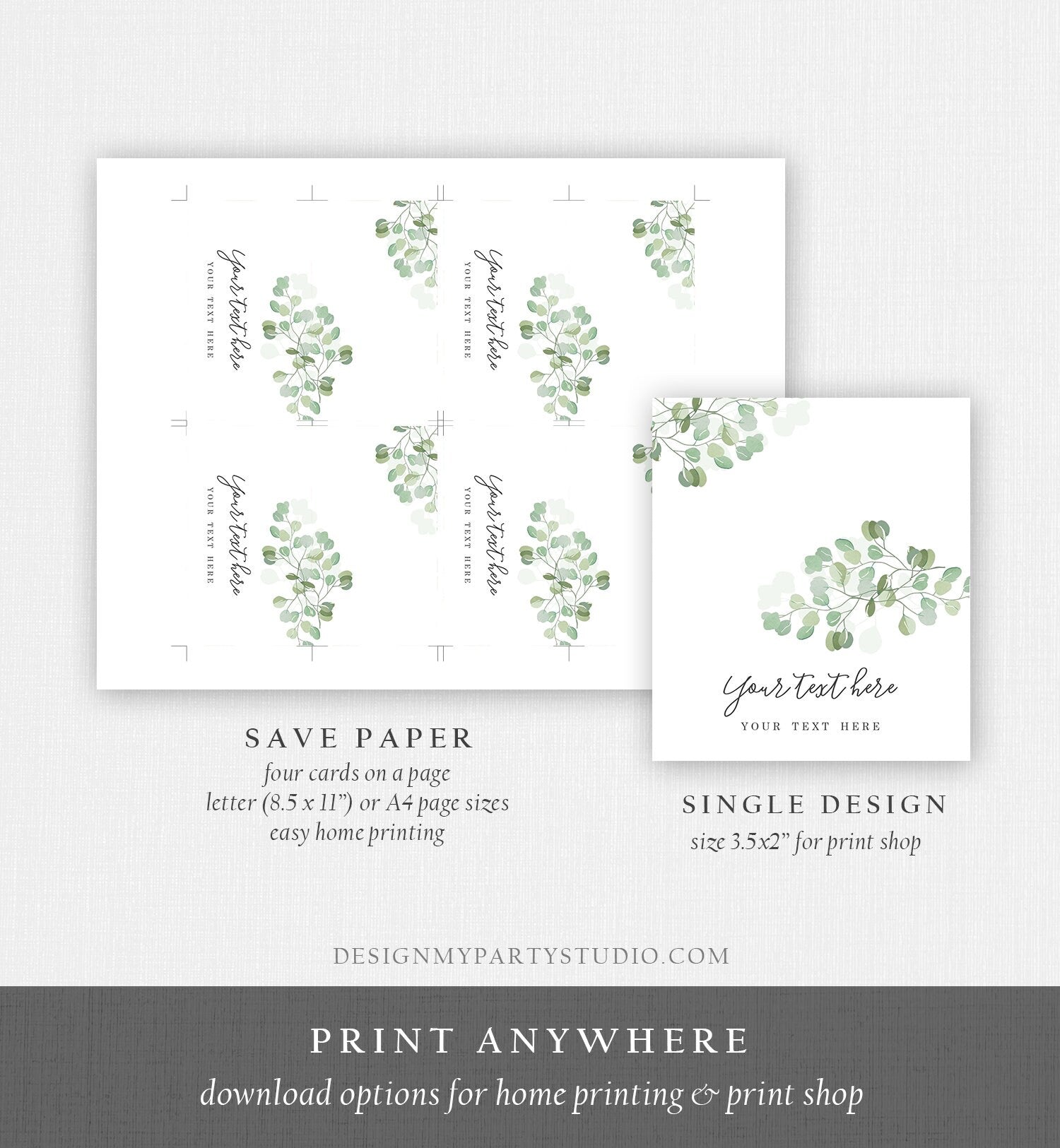 Editable Eucalyptus Place Card Wedding Tent Card Folding Name Card Greenery Foliage Seating Card Rustic Boho Digital Template Printable 0029