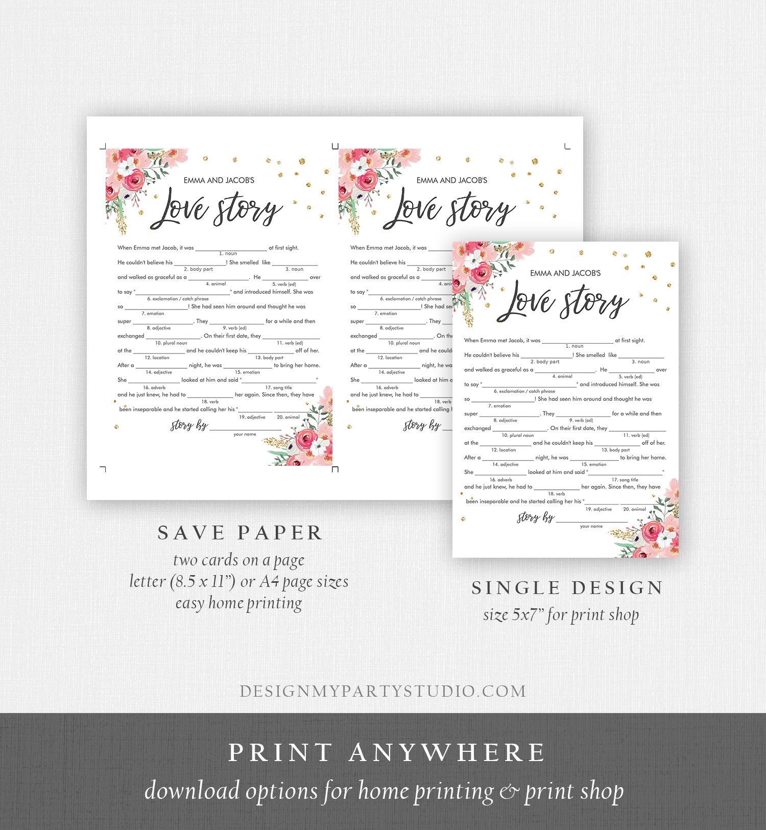 Editable Travel Adventure Floral Bridal Shower Games Bundle Wedding Shower Activity Pink Gold Confetti Digital Template Printable 0030 0318