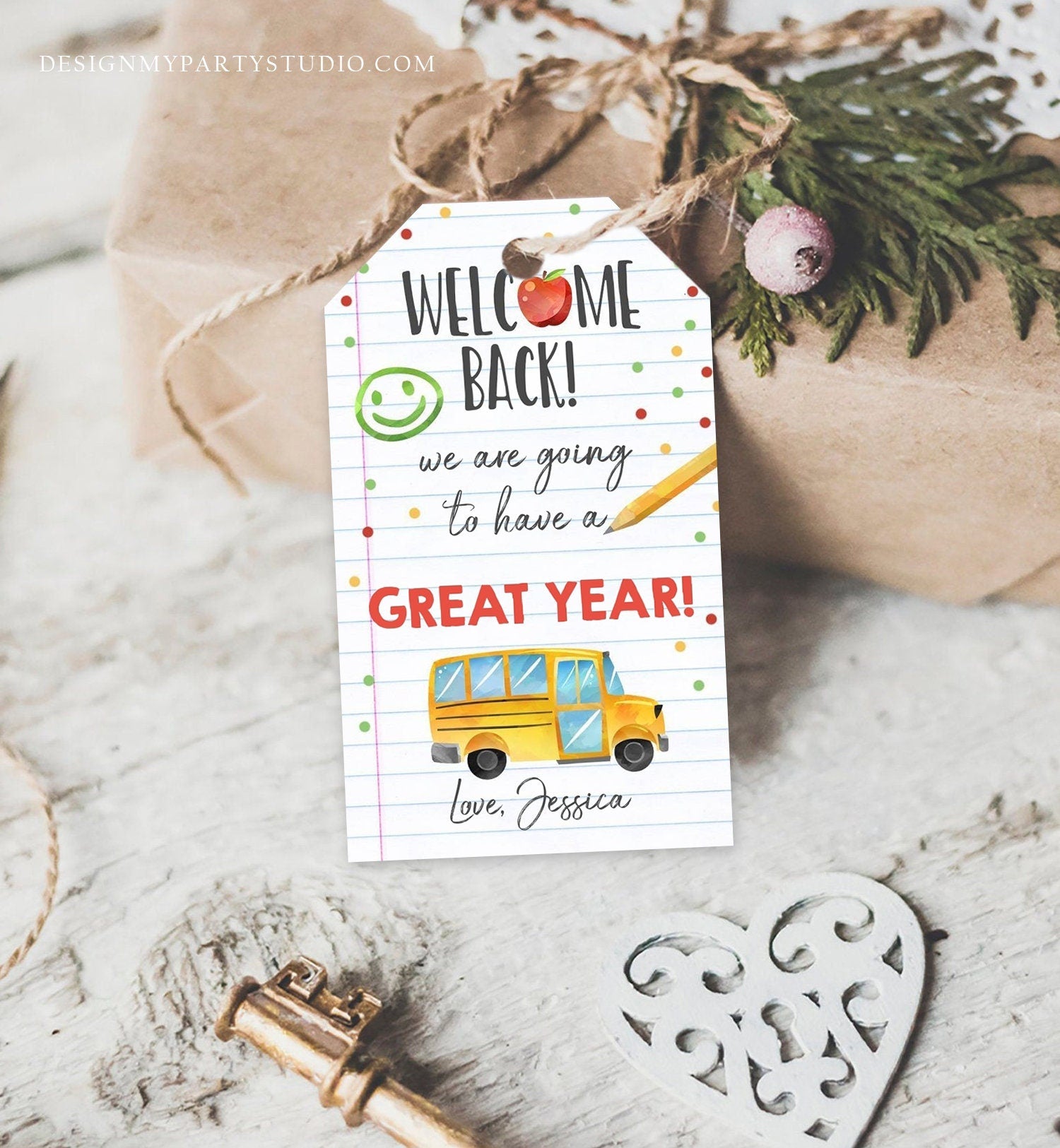 Editable Welcome Back to School Tag Happy First Day of School Gift Tag Teacher Tags Classroom Apple Digital Download Template Printable 0464
