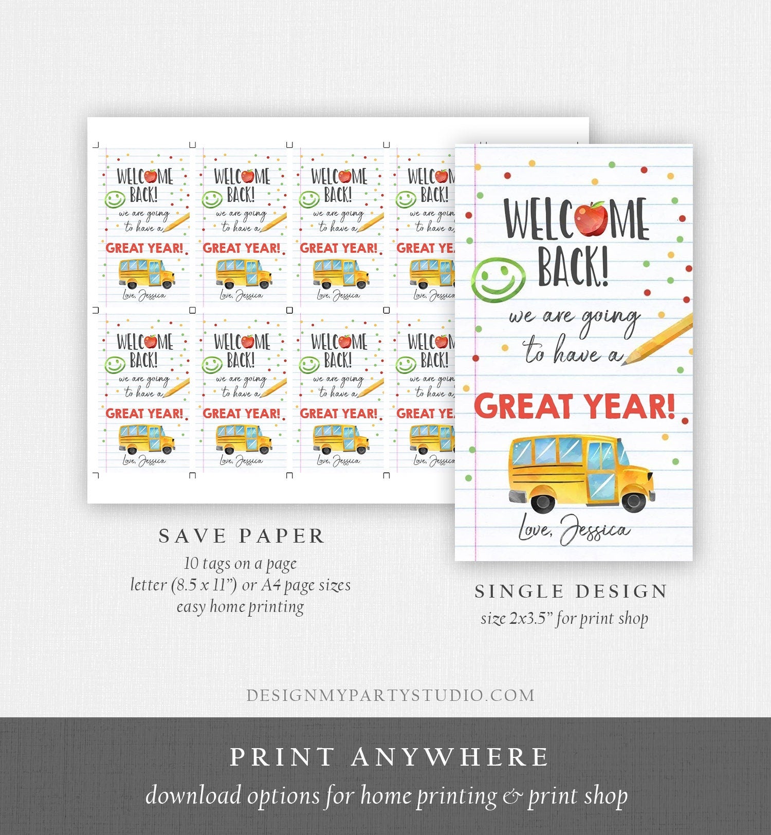 Editable Welcome Back to School Tag Happy First Day of School Gift Tag Teacher Tags Classroom Apple Digital Download Template Printable 0464