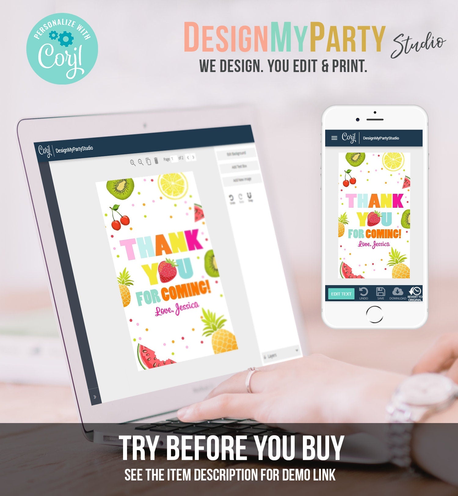 Editable Two-tti Frutti Favor Tag Birthday Twotti Fruity Party Fruit Thank You Tag Tropical Summer Digital Download Corjl Printable 0127