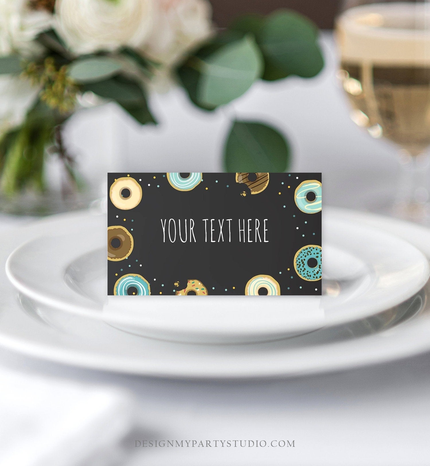 Editable Donut Food Labels Blue Boy Donut Place Card Donut Tent Card Escort Card Doughnut Birthday Baby Shower Bridal Corjl Template 0050