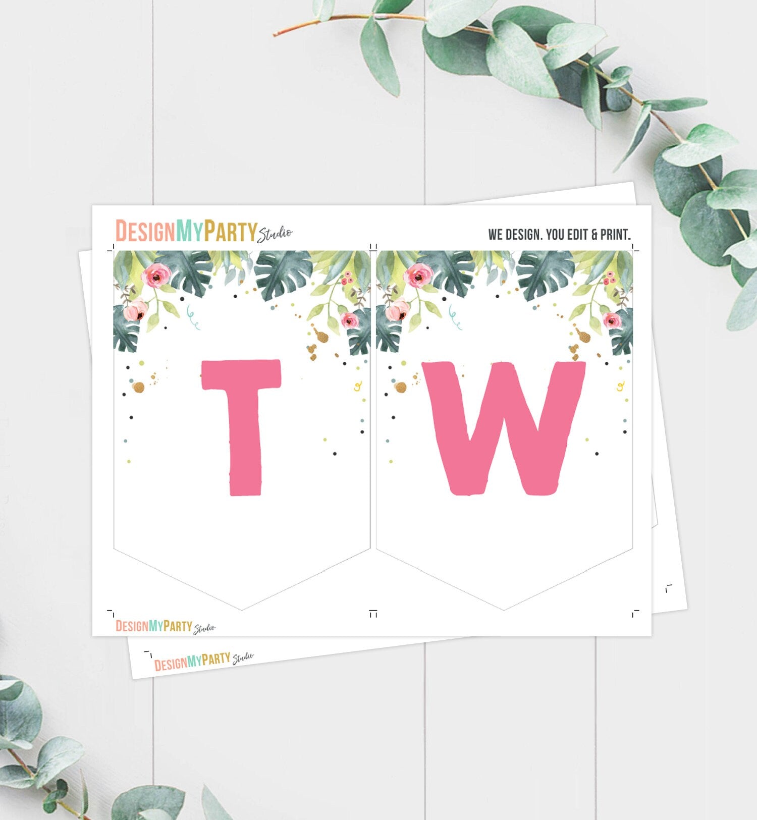 Two Wild Birthday Banner Pink Gold Safari Animals 2nd Birthday Banner Safari Decorations Jungle Zoo Instant Digital Download Printable 0163