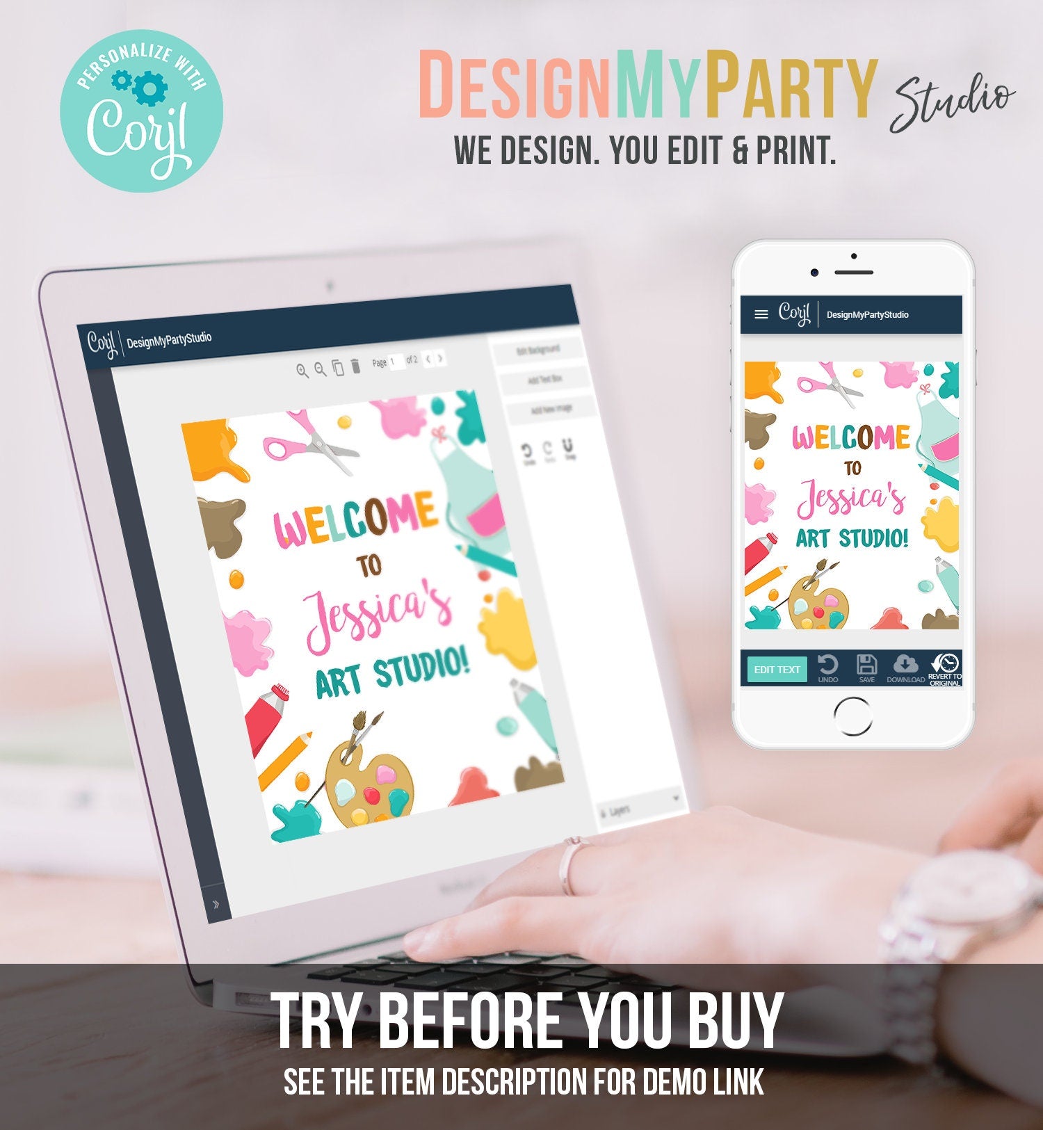 Editable Art Party Birthday Welcome Sign Painting Birthday Decorations Arts And Crafts Birthday Welcome Girl Template Corjl PRINTABLE 0319