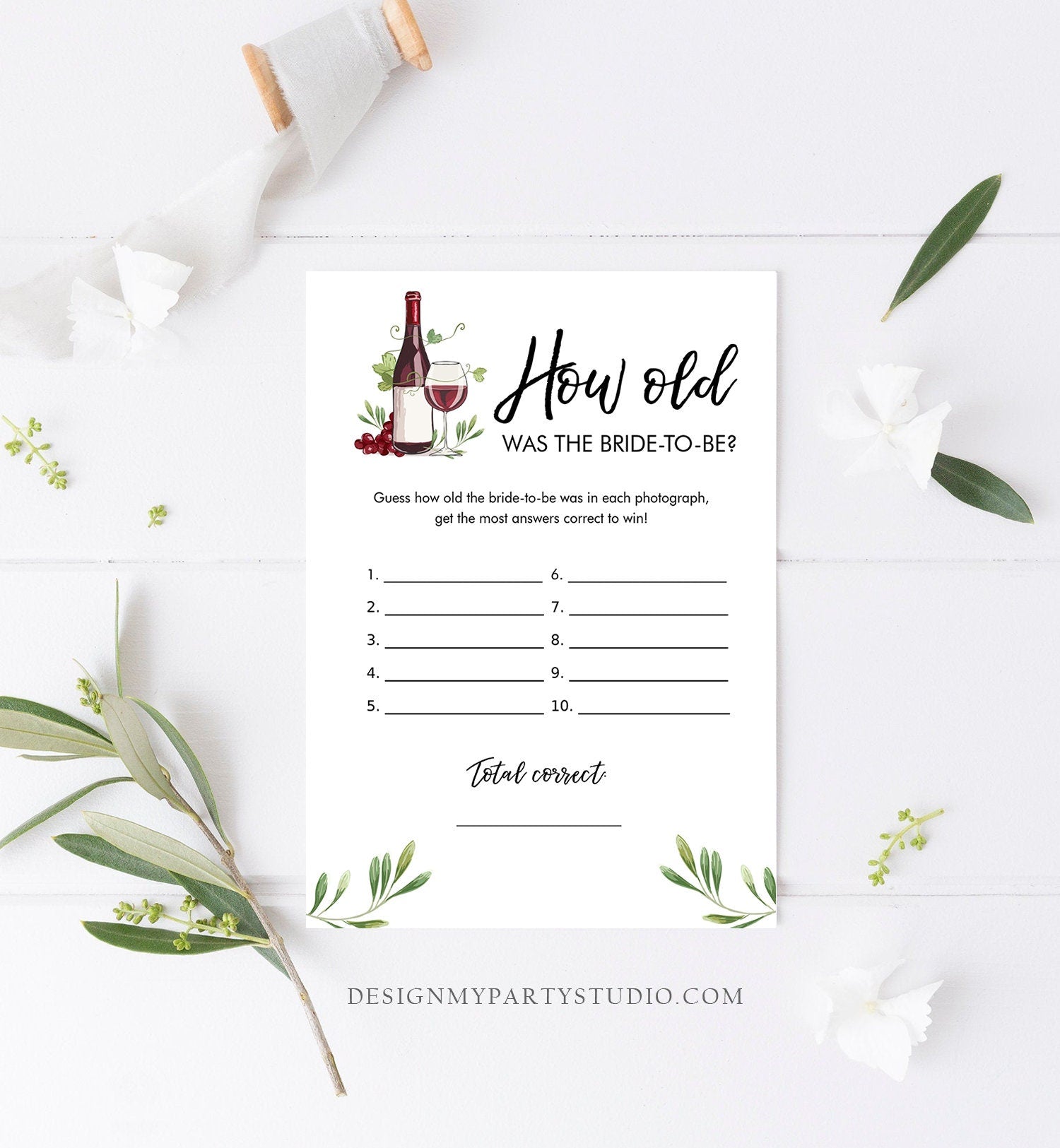 Editable How Old Was The Bride-to-Be Bridal Shower Game Wine Tasting Vineyard Grapes Wedding Shower Activity Digital Template Printable 0234