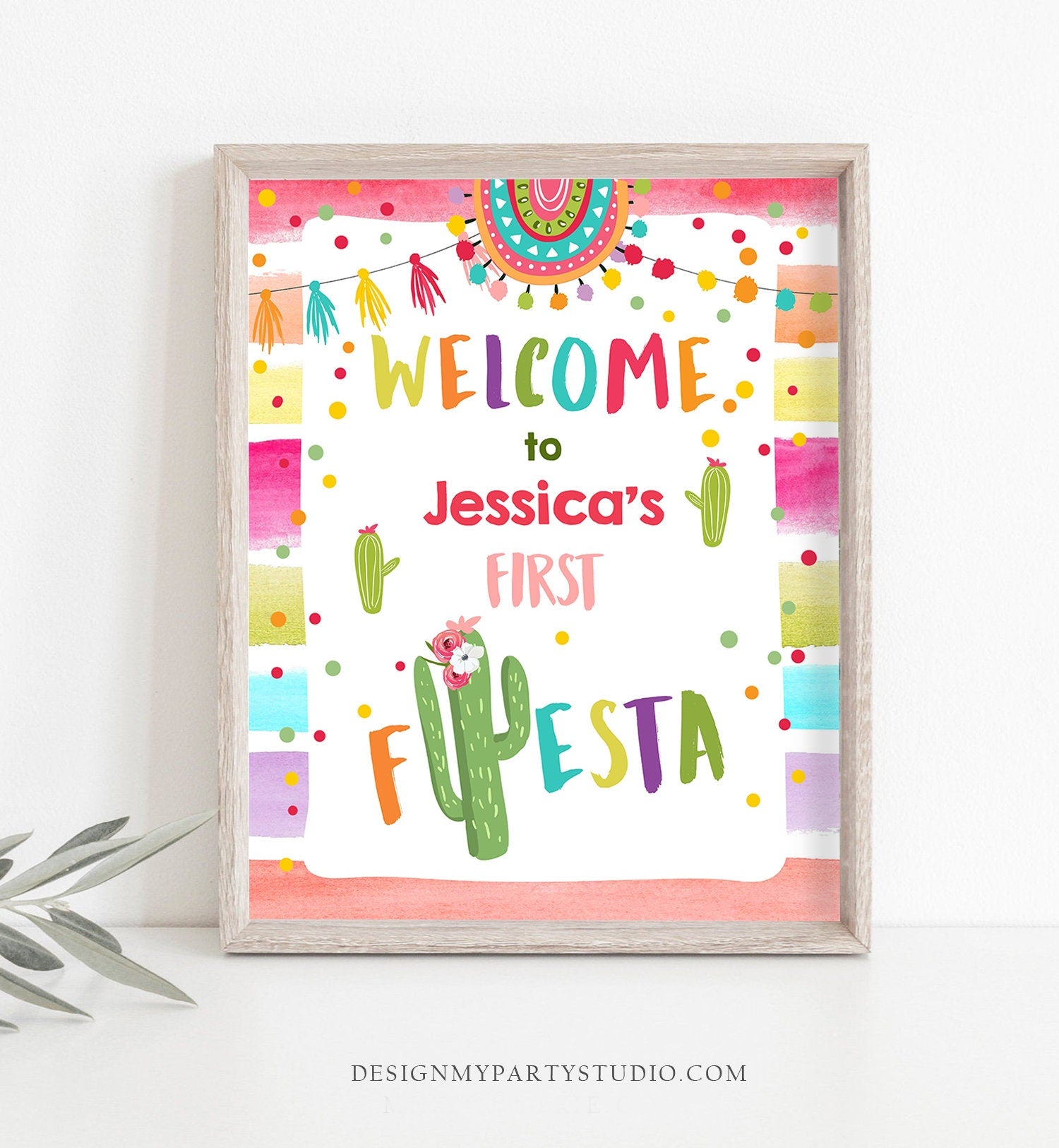 Editable Fiesta Welcome Sign Girl First Birthday Table Sign 1st Cactus Mexican Succulent Decor Poster Colors Digital Template Printable 0134