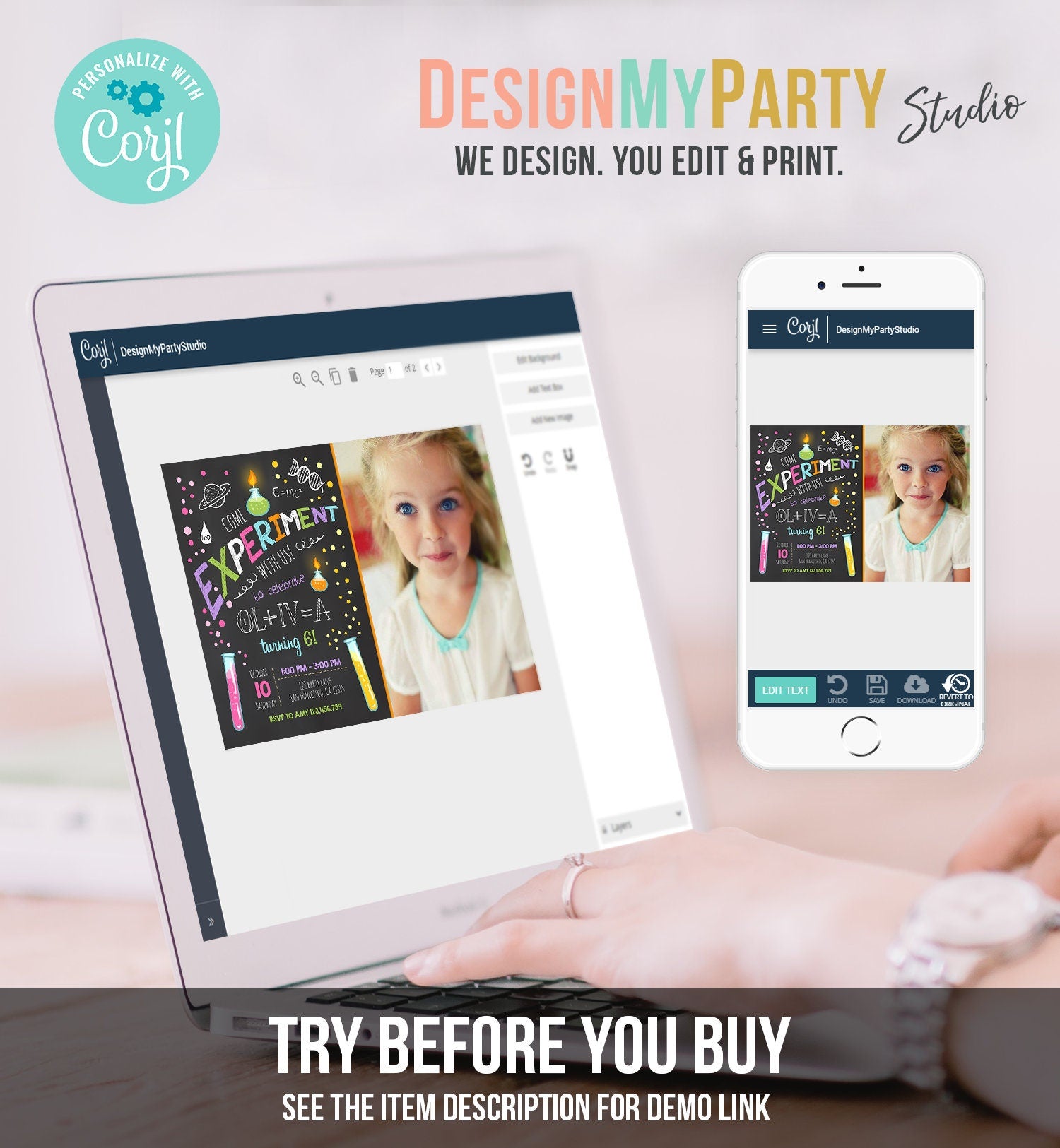 Editable Science Experiment Birthday Invitation Girl Experiment Party Mad Scientist Lab Slime Professor Digital Template Printable 0094