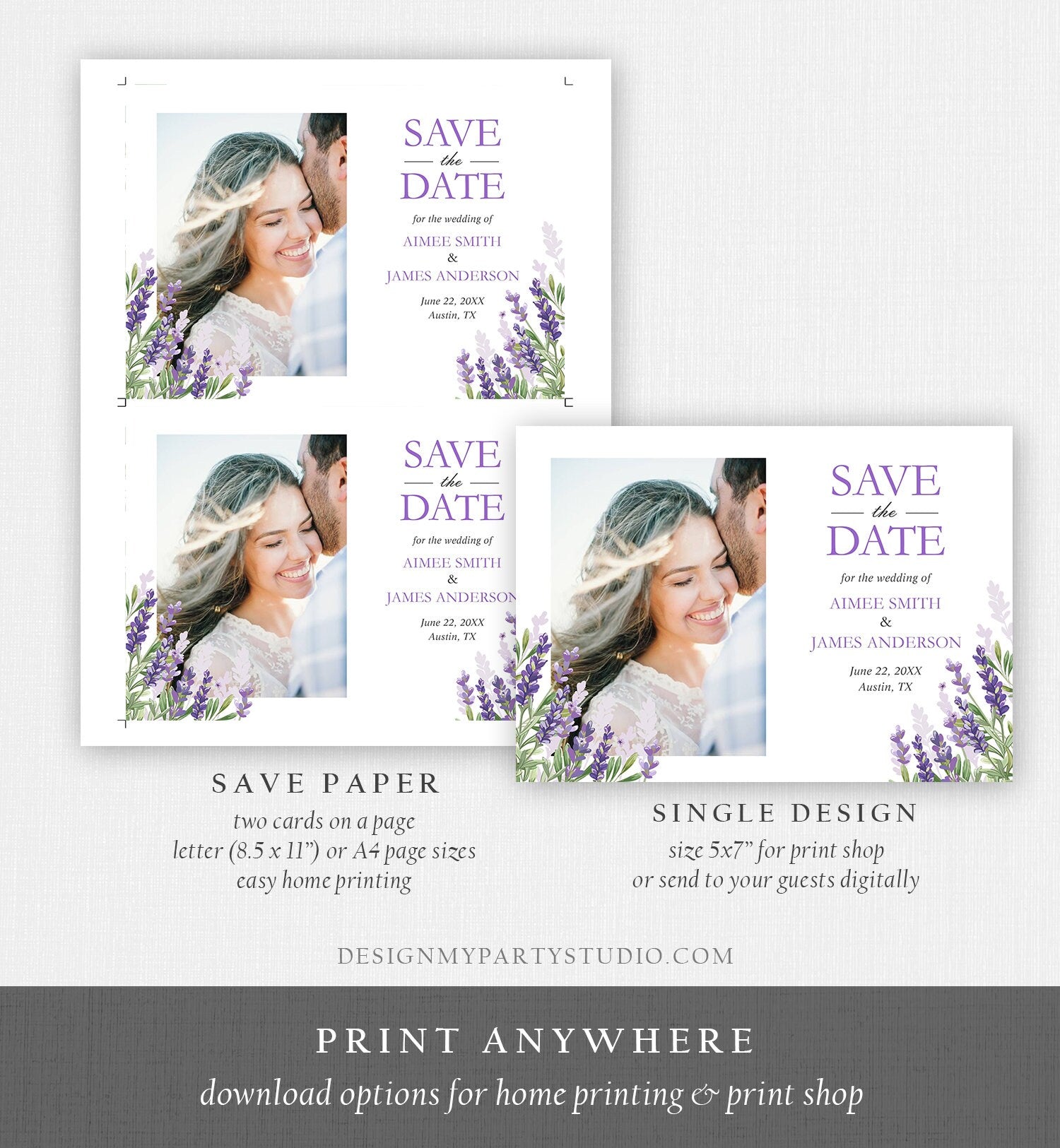 Editable Lavender Save the Date Postcard Greenery Foliage Boho Wedding Lilac Blush Lavender Purple Digital Corjl Template Printable 0206