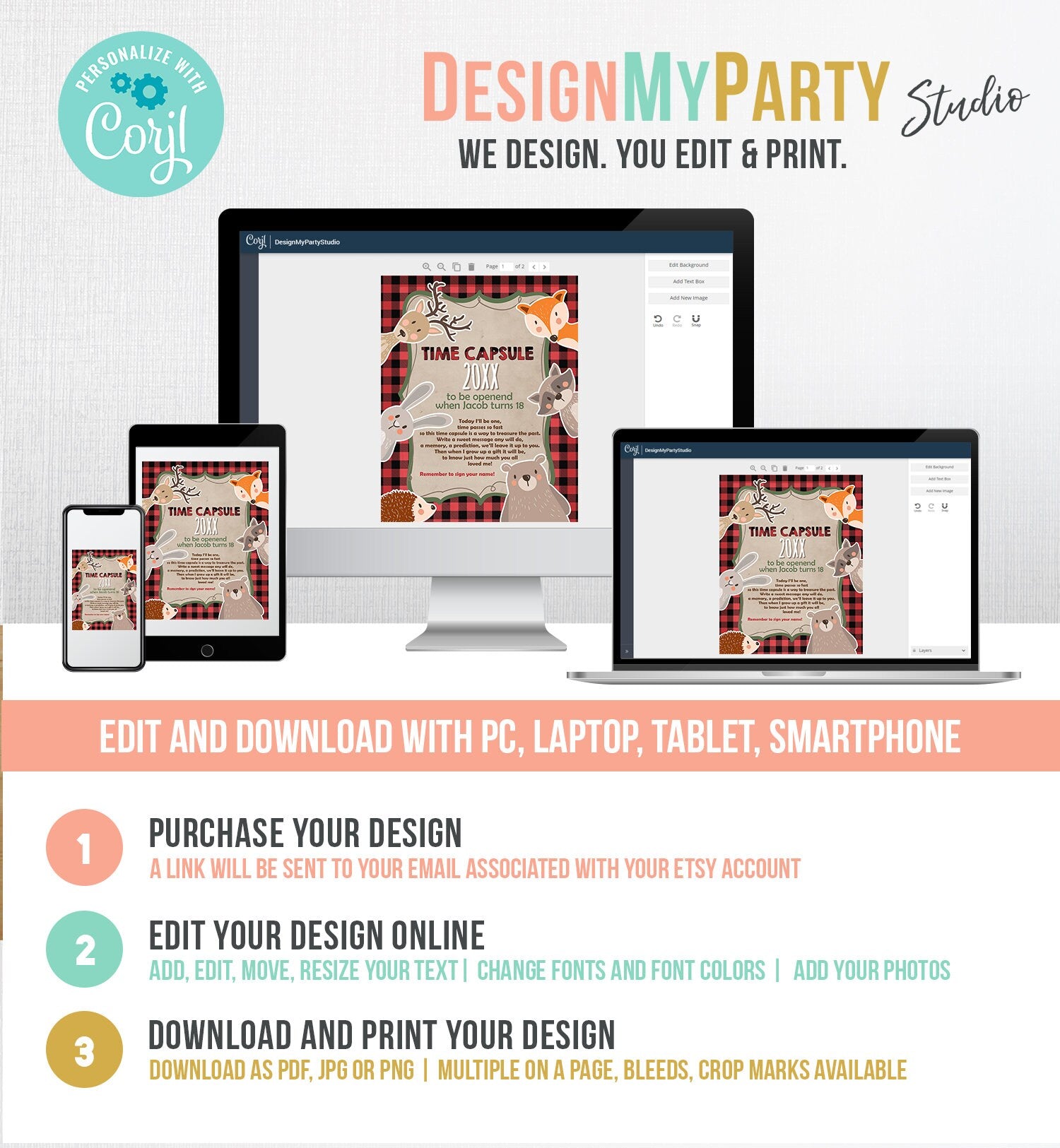 Editable Lumberjack Time Capsule First Birthday Party Game Bear Buffalo Plaid Guestbook Digital Download Corjl Template Printable 0303