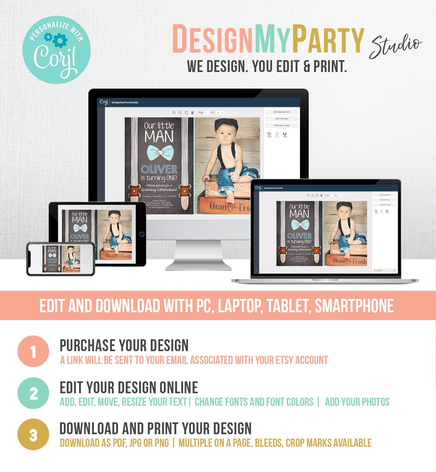 Editable Little Man Birthday Invitation Bow Tie Blue Boy 1st Birthday Suspenders Rustic Instant Download Printable Template Corjl 0063