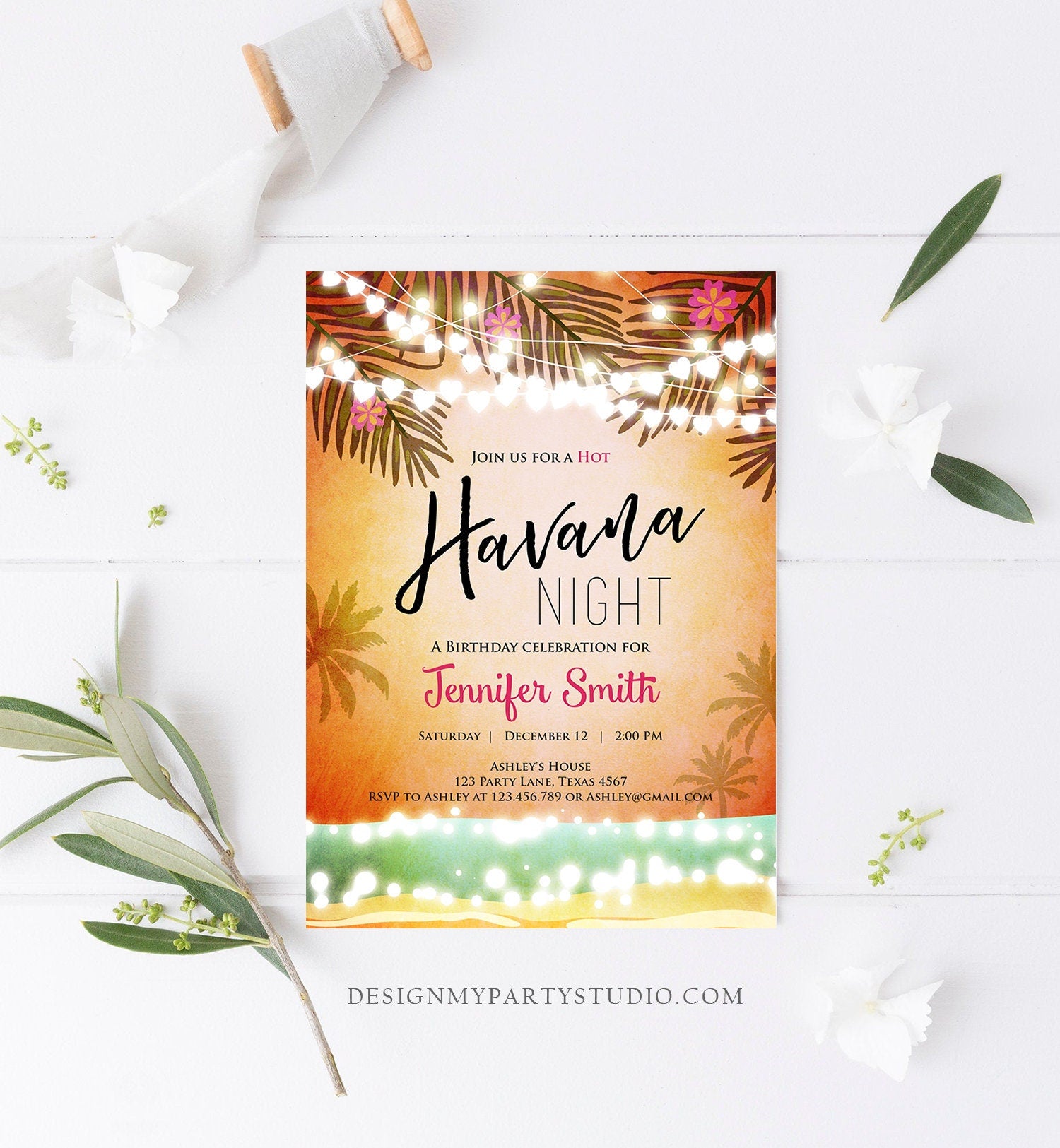 Editable Havana Nights Invitation Night in Havana Birthday Vintage Beach Download Cuban Digital Download Evite Template Printable 0287