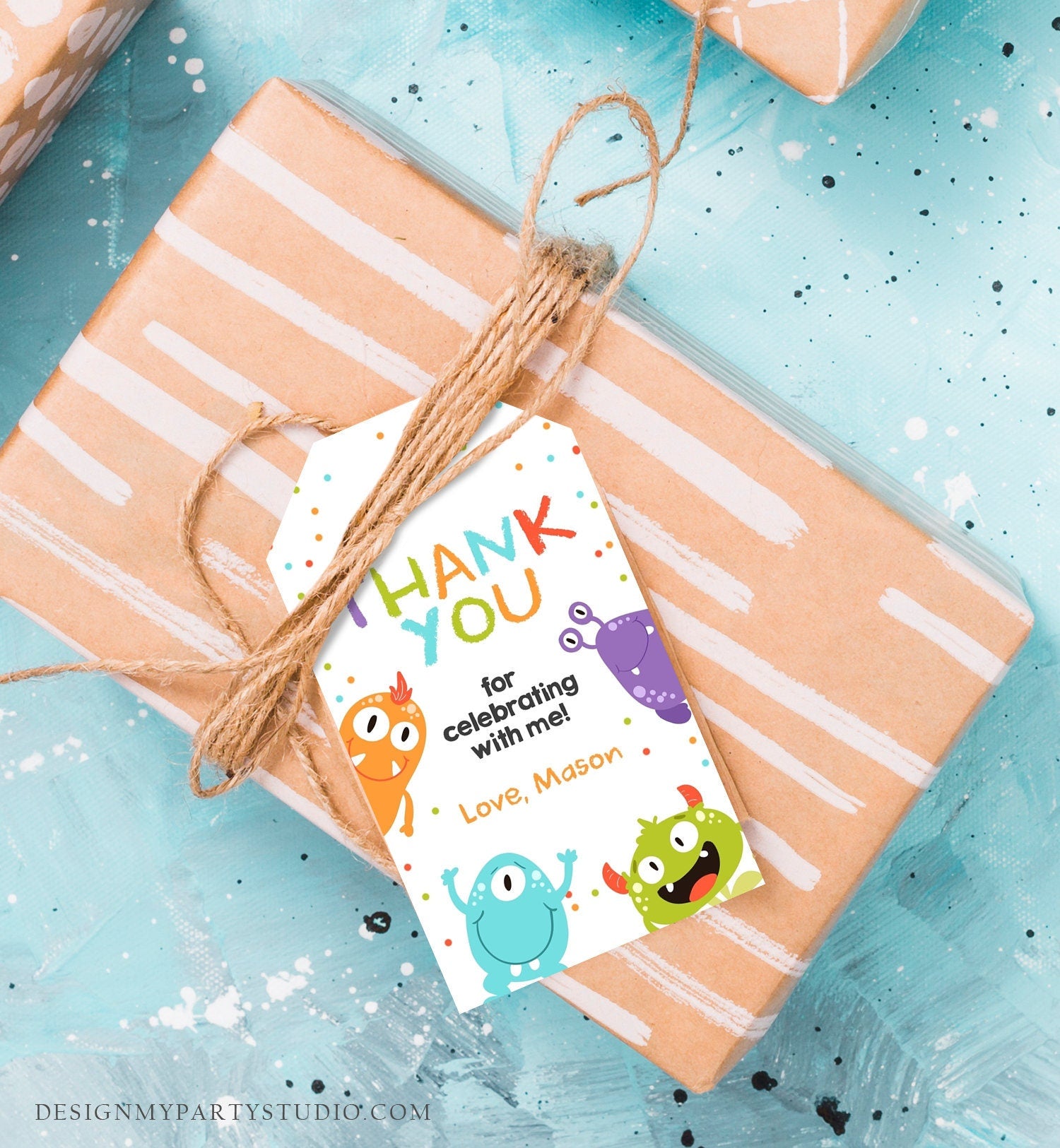 Editable Little Monster Favor Tags Monsters Birthday Thank You Tags Monster Bash Boy Monster Party Decor Girl Corjl Template Printable 0058