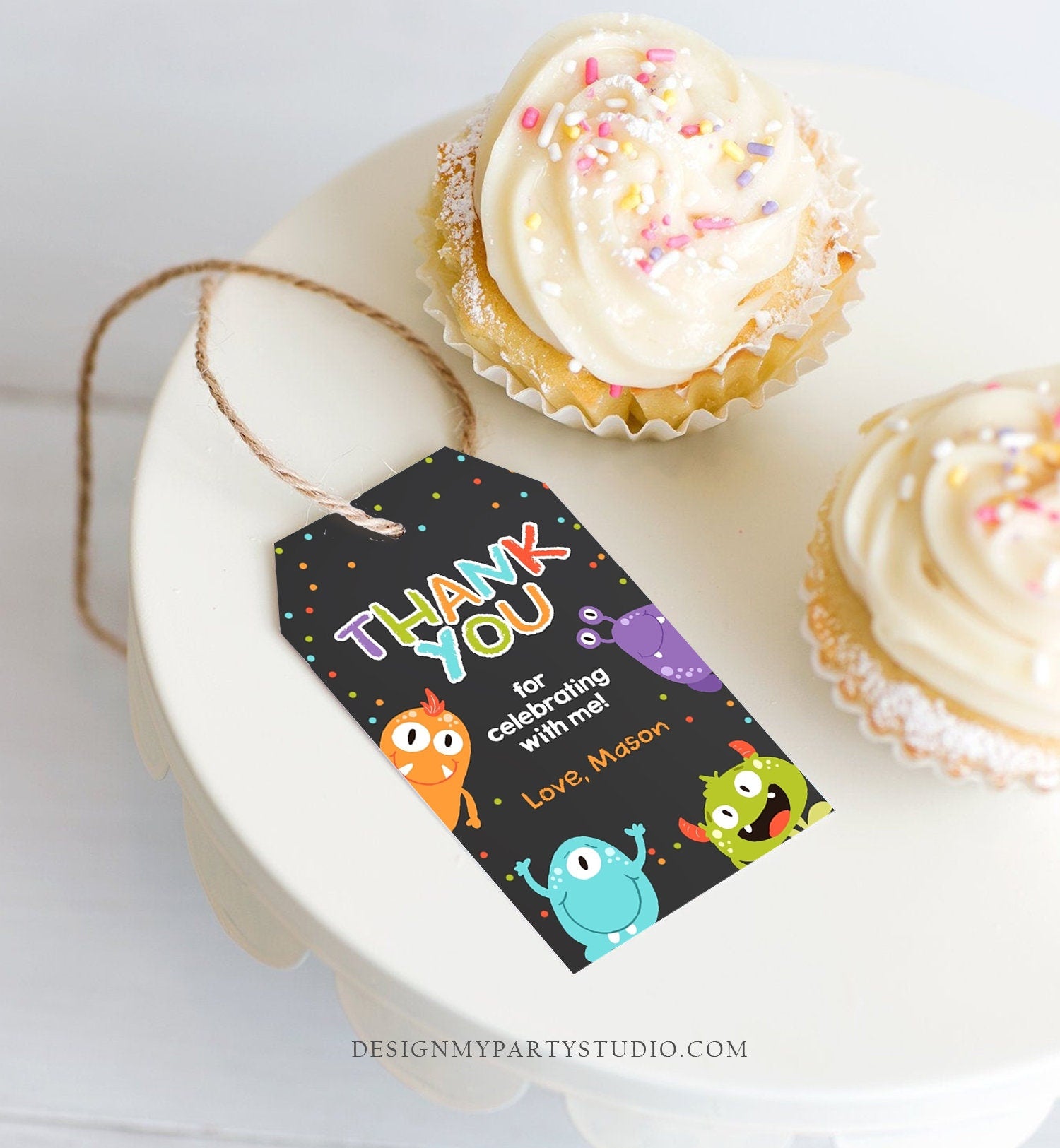 Editable Little Monster Favor Tags Monsters Birthday Thank You Tag Monster Bash Boy Monster Party Decor Girl Digital Template Printable 0058