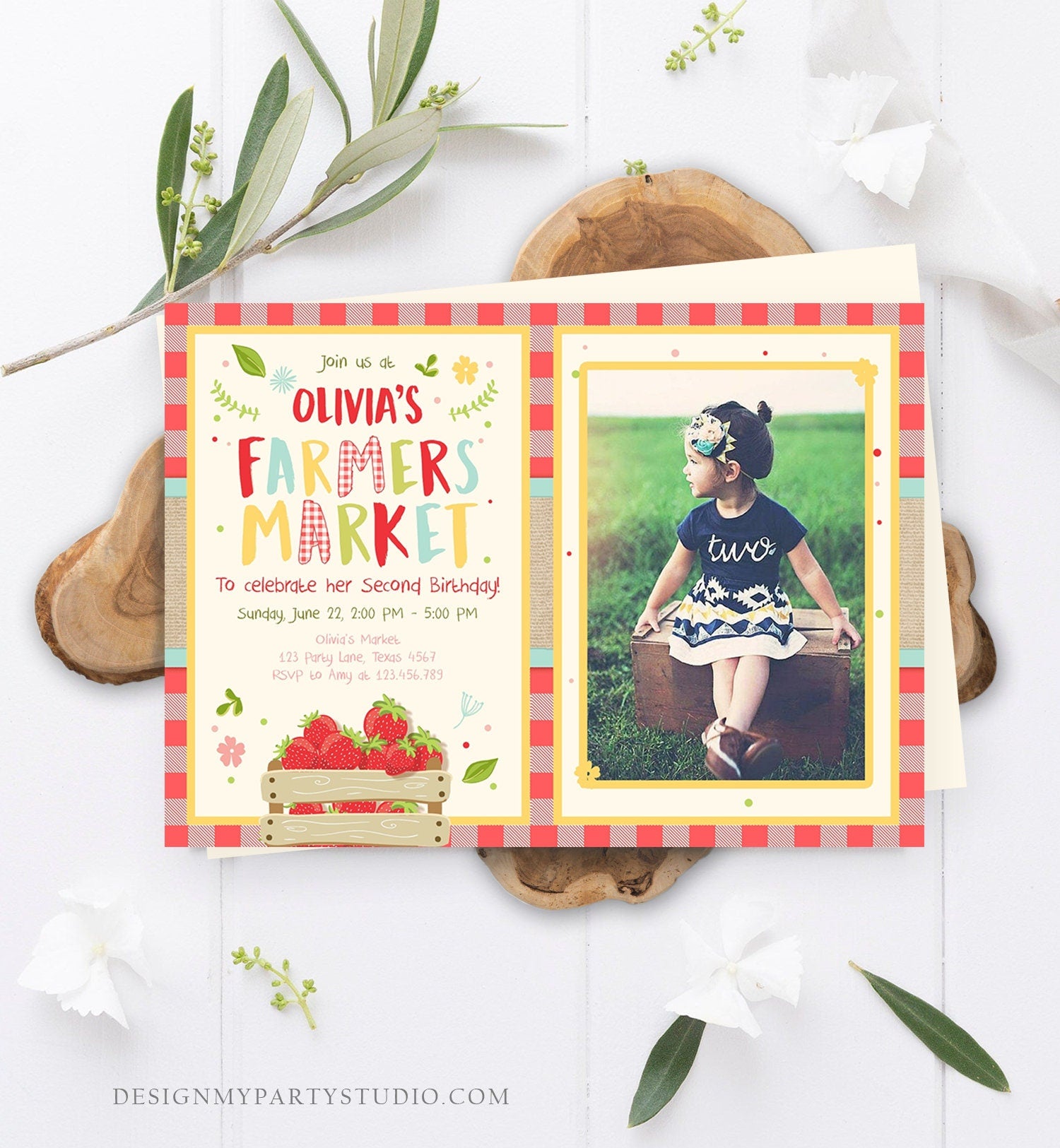 Editable Farmers Market Birthday Invitation Strawberry Home Grown Veggies Farm Fruits Market Download Printable Invite Template Corjl 0223