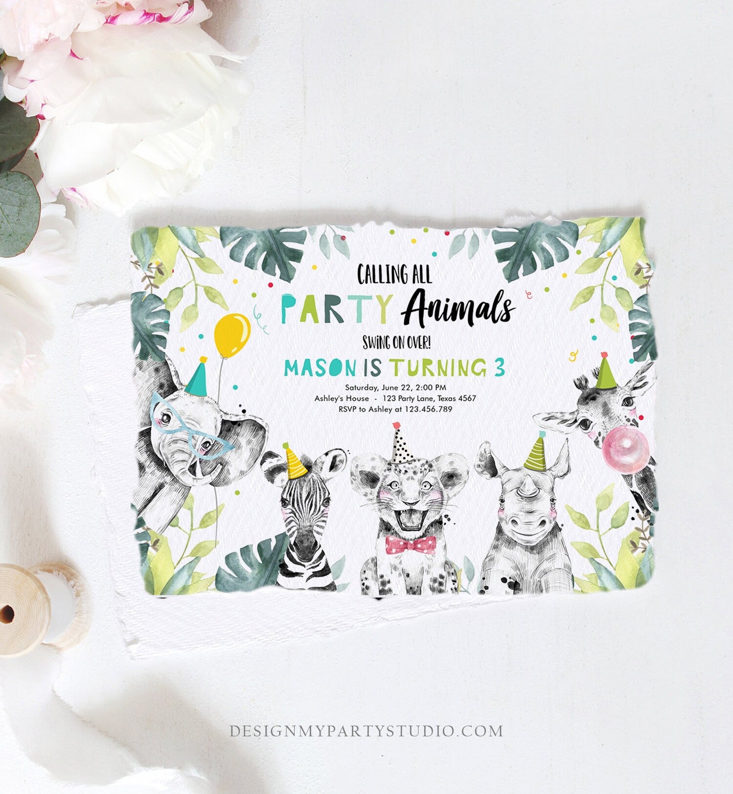 Editable Party Animals Birthday Invitation Boy Safari Animals Wild One Calling all Animals Zoo Jungle Download Evite Template Printable 0322