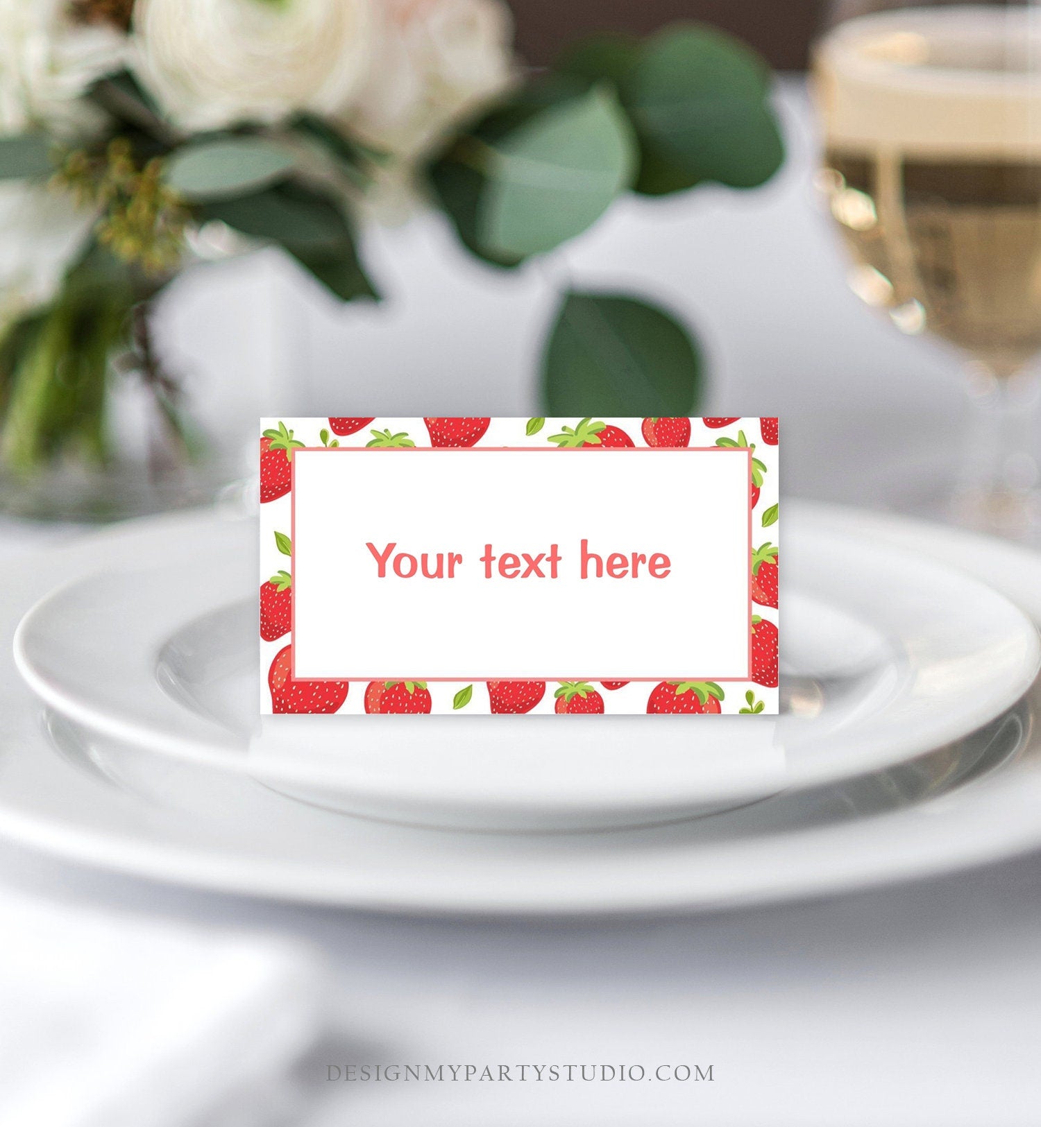 Editable Strawberry Food Label Strawberry Birthday Party Place Card Food Tents Farmers Market Fruit Berry Sweet Girl Template Printable 0091