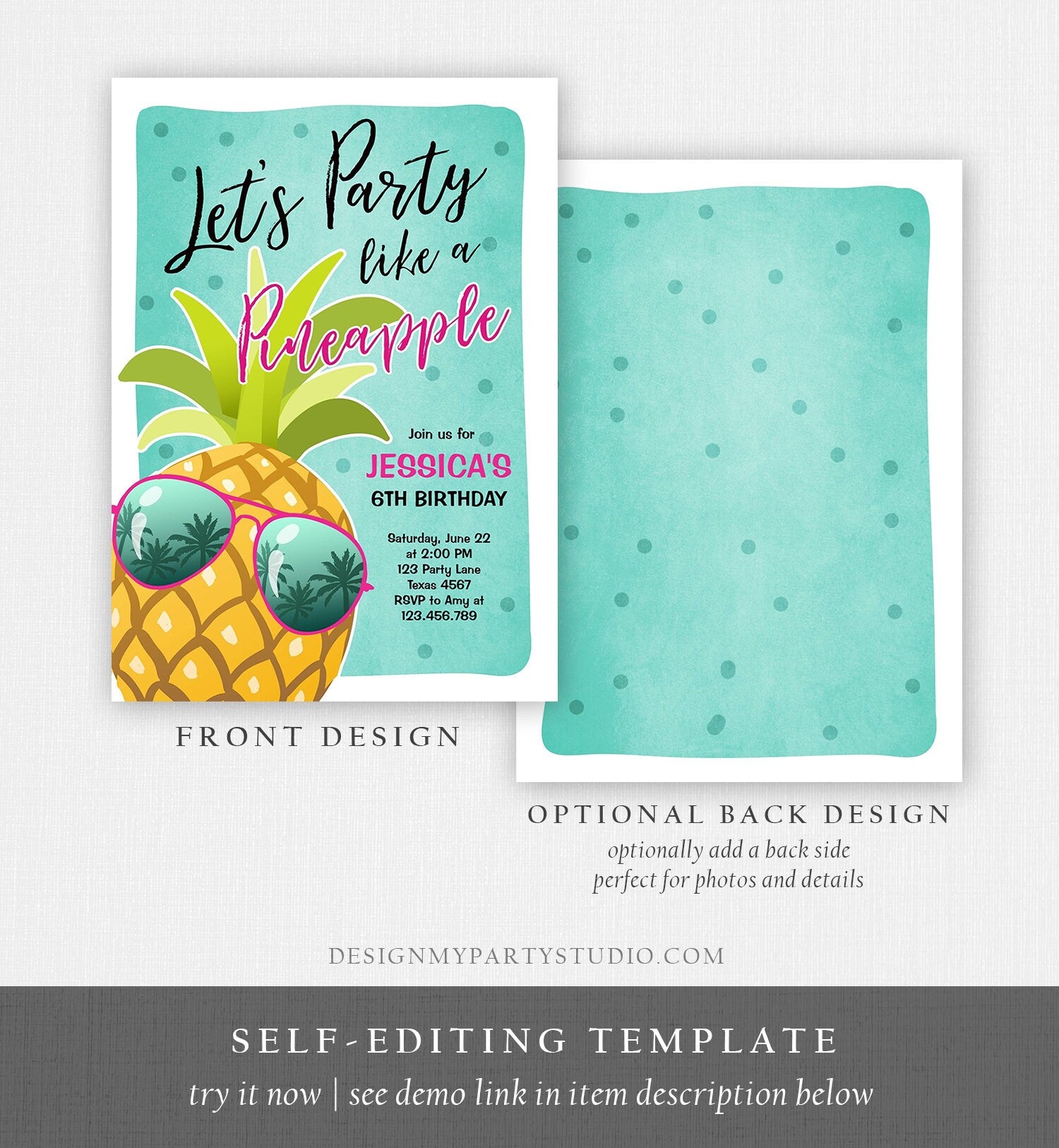 Editable Pineapple Birthday Invitation Lets Party Like a Pineapple Invite Tropical Party Aloha Girl Download Printable Template Corjl 0203