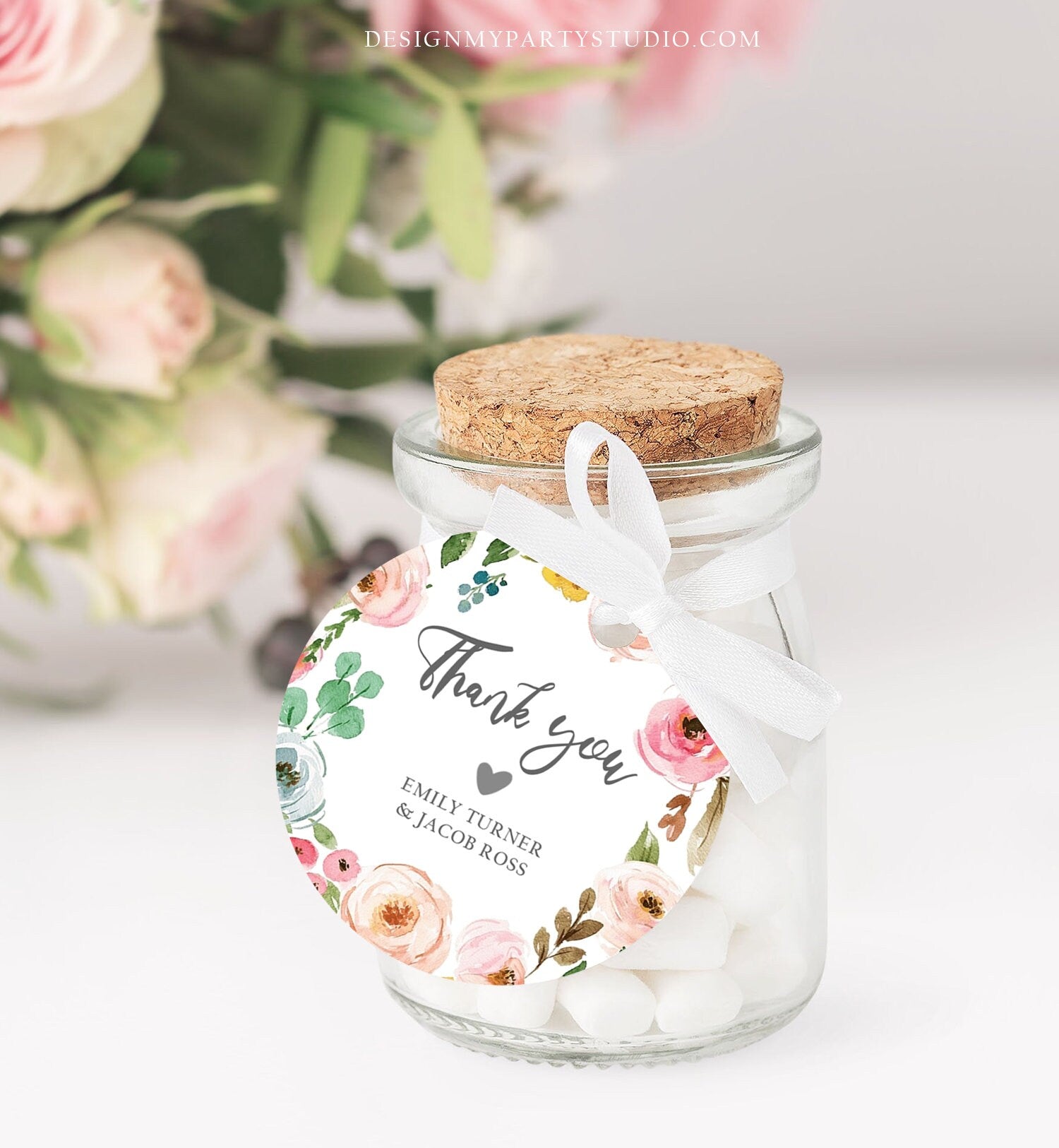 Editable Floral Favor Tag Round Square Bohemian Floral Pink Flowers Wedding Thank You Tag Bridal Shower Corjl Template Printable 0166