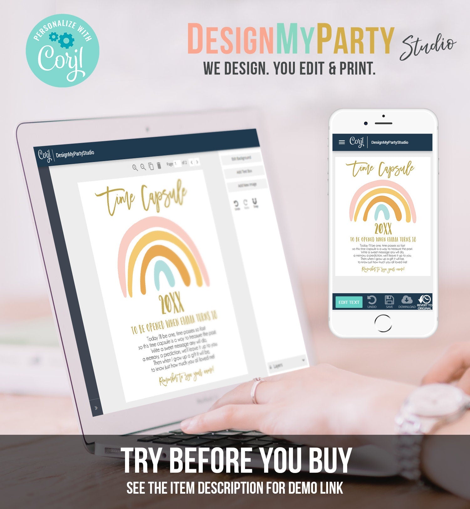 Editable Rainbow Time Capsule Girl Rainbow 1st Birthday Pastel Rainbow First Birthday Rainbow Girl Magical Digital Template Printable 0331