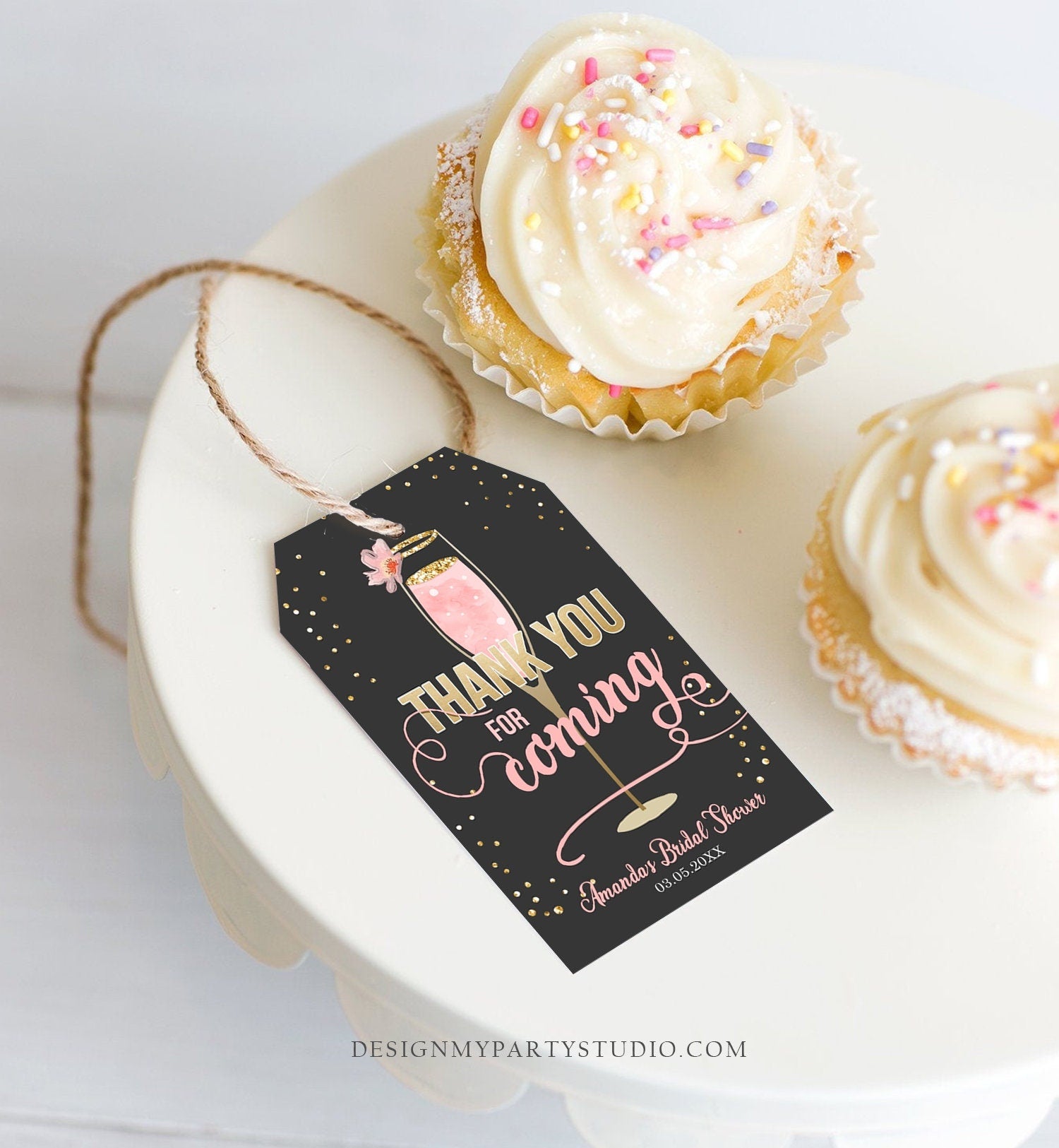 Editable Brunch and Bubbly Thank You Tags Bubbly Bridal Shower Favor Tags Pink Gold Chalk Floral Printable Tag Corjl Template Printable 0150