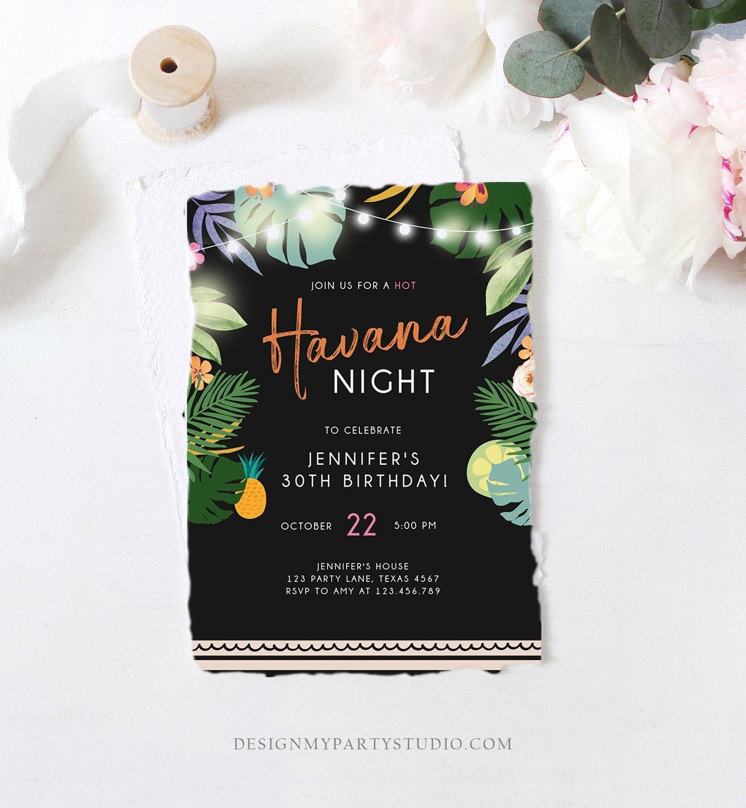 Editable Havana Nights Invitation Night in Havana Birthday Baby Bridal Shower Vintage Beach Digital Download Evite Template Printable 0287