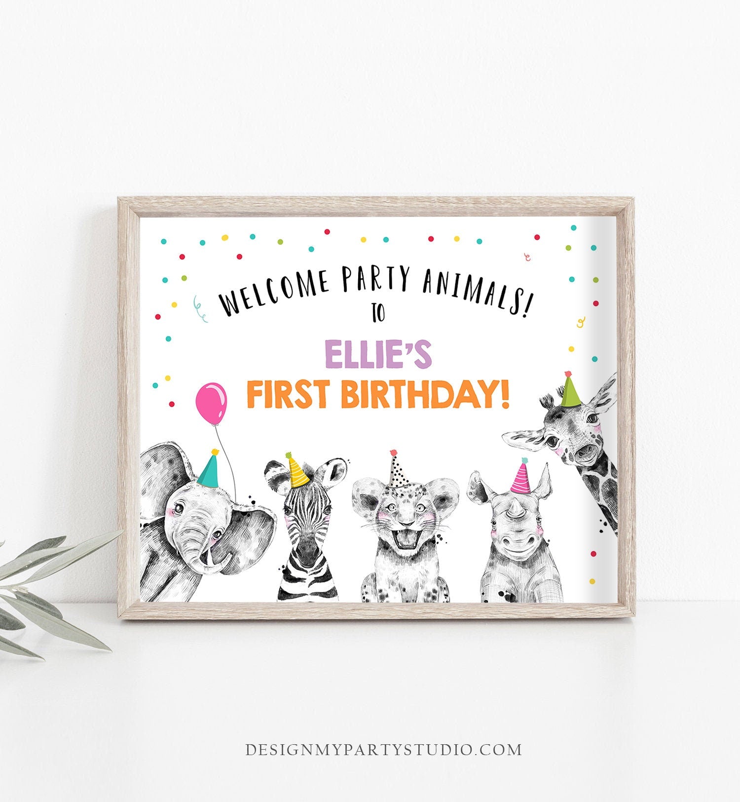 Editable Party Animals Welcome Sign Safari Animals Sign Zoo Party Decor Poster Girl Birthday Digital Download Template Printable 0390