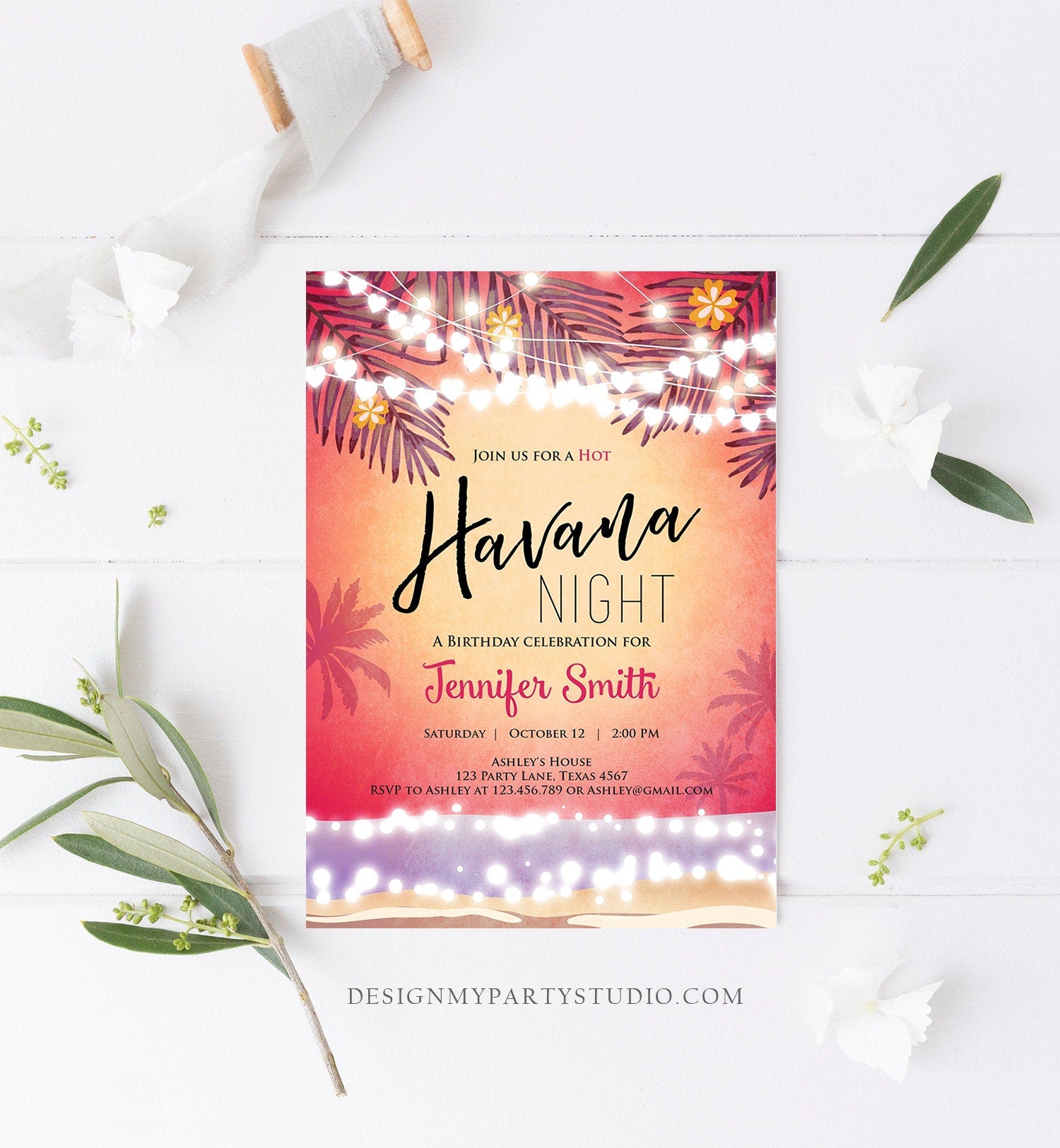 Editable Havana Nights Invitation Night in Havana Birthday Invitation Vintage Beach Party Digital Download Evite Template Printable 0287