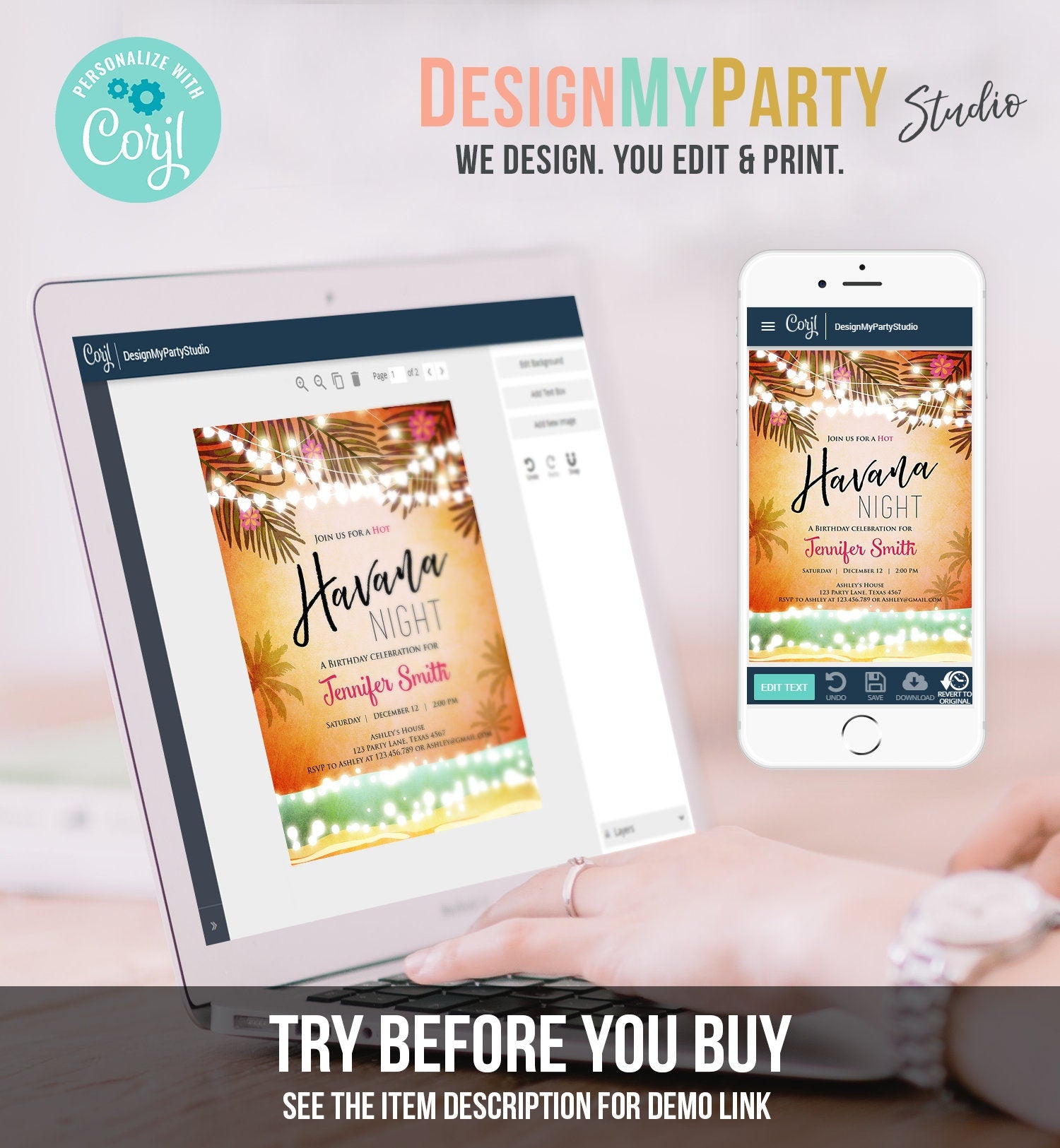 Editable Havana Nights Invitation Night in Havana Birthday Vintage Beach Download Cuban Digital Download Evite Template Printable 0287