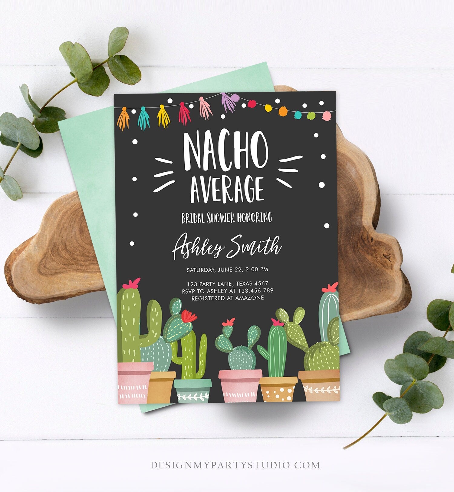 Editable Nacho Average Bridal Shower Invitation Fiesta Cactus Mexican Bachelorette Party Taco Bout Love Coed Corjl Template Printable 0254