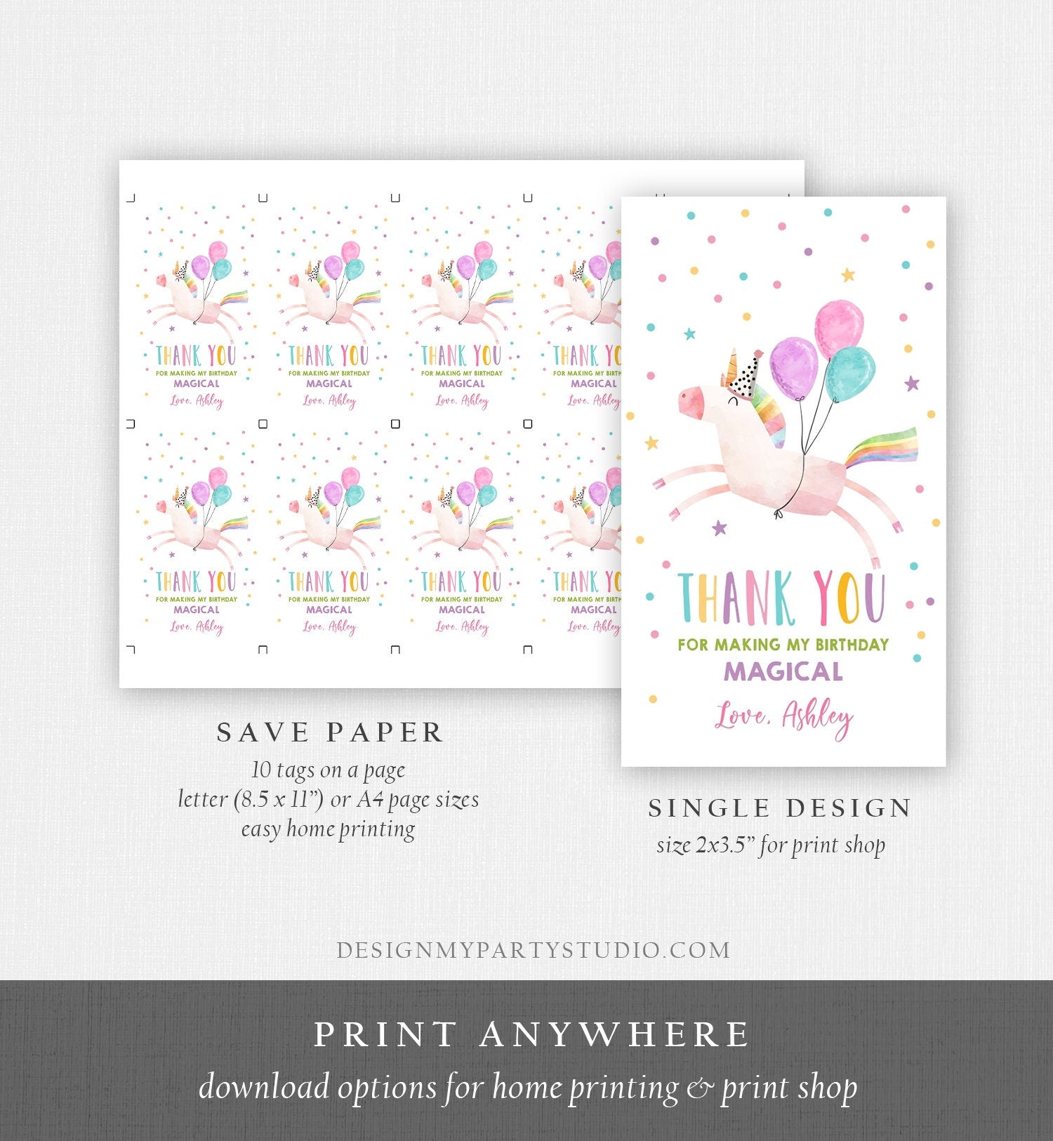 Editable Unicorn Favor Tag Birthday Favors Party Magical Rainbow Baby Shower Thank You Gift Tag Girl Digital Template Printable 0336