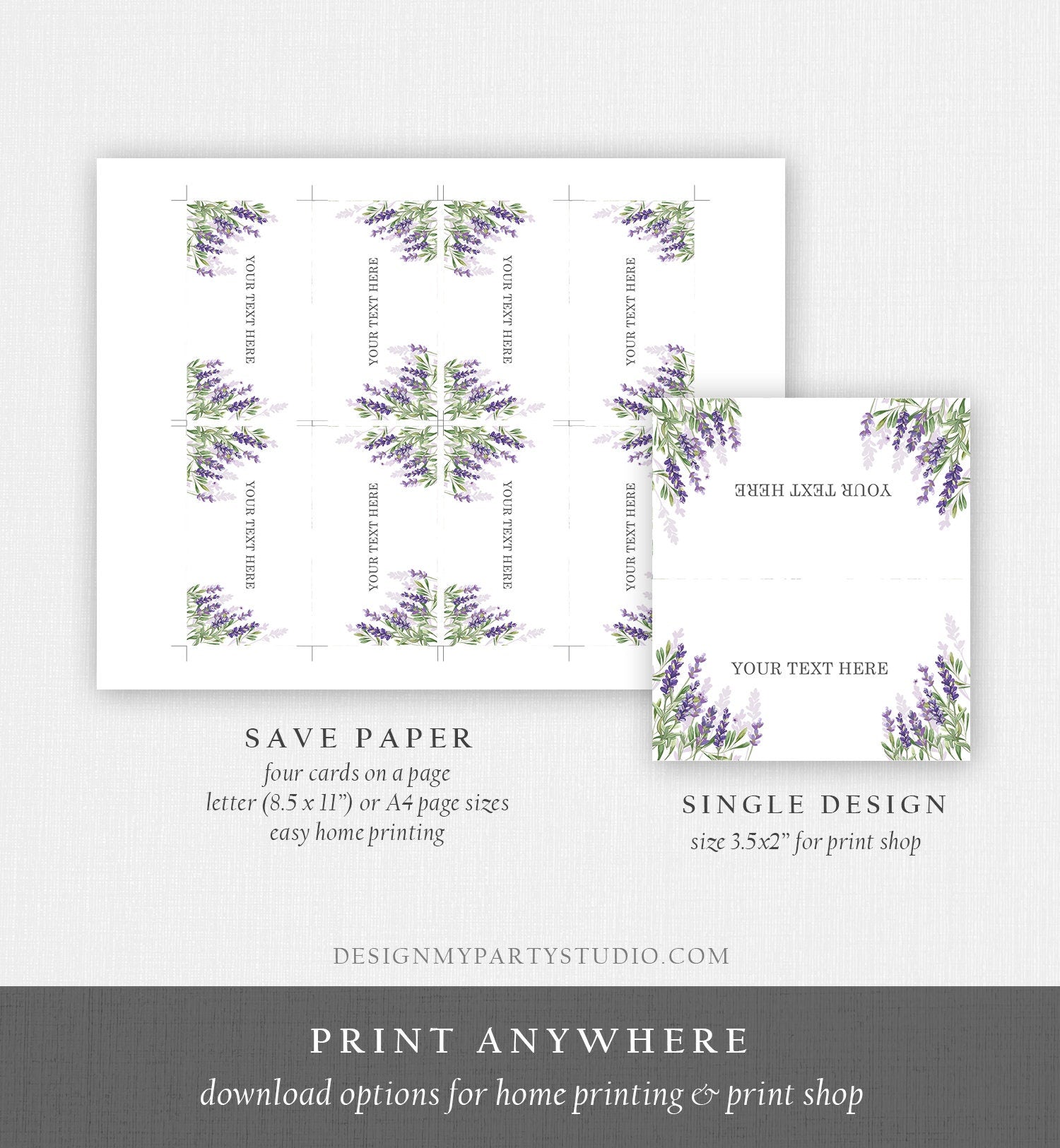 Editable Lavender Food Labels Place Card Lavender Tent Card Insert Card Bridal Shower Boho Greenery Floral Digital Template Printable 0206