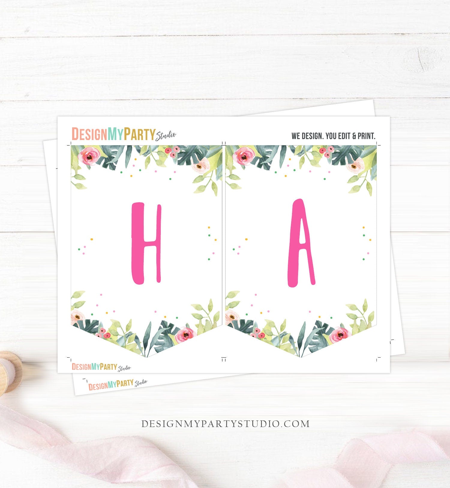 Happy Birthday Banner Safari Animals Pink Party Animals Wild One Birthday Girl Zoo Decorations Instant Digital Download Printable 0322