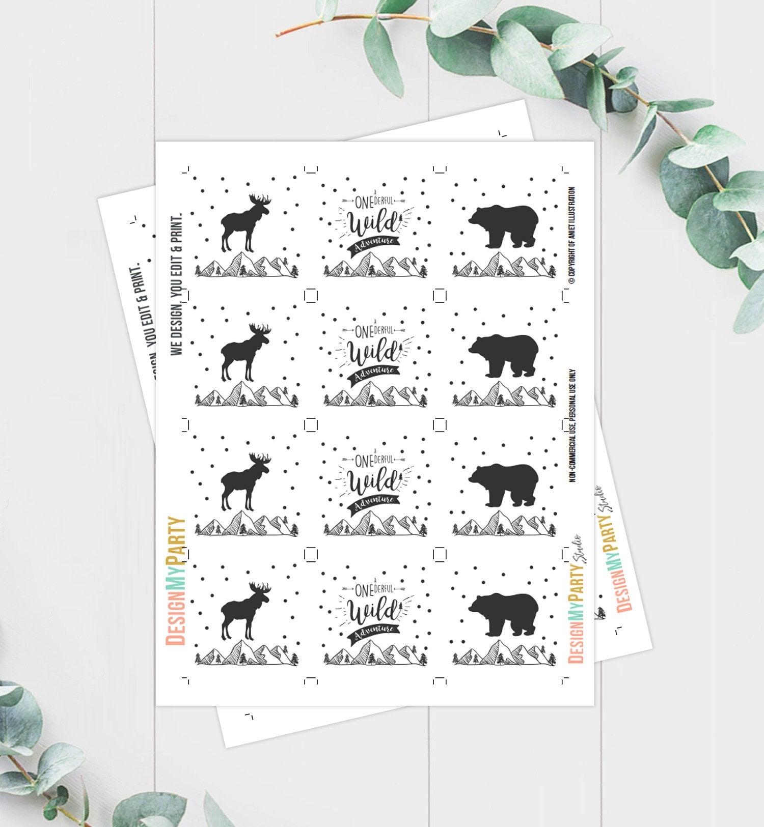 Wild Adventure Cupcake Toppers Favor Tags Birthday Party Decoration Lumberjack Outdoor Woodland Bear Moose Decor Digital PRINTABLE 0083