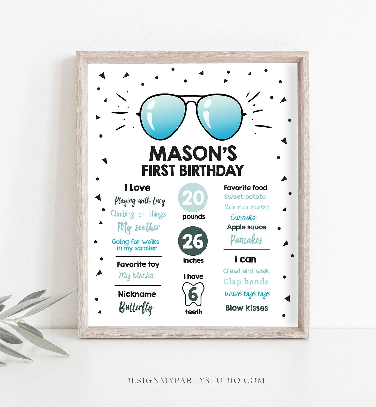 Editable Sunglasses Two Cool Birthday Milestones Sign Chalkboard Boy 1st First Birthday Second Palm Pilot Digital Template Printable 0136