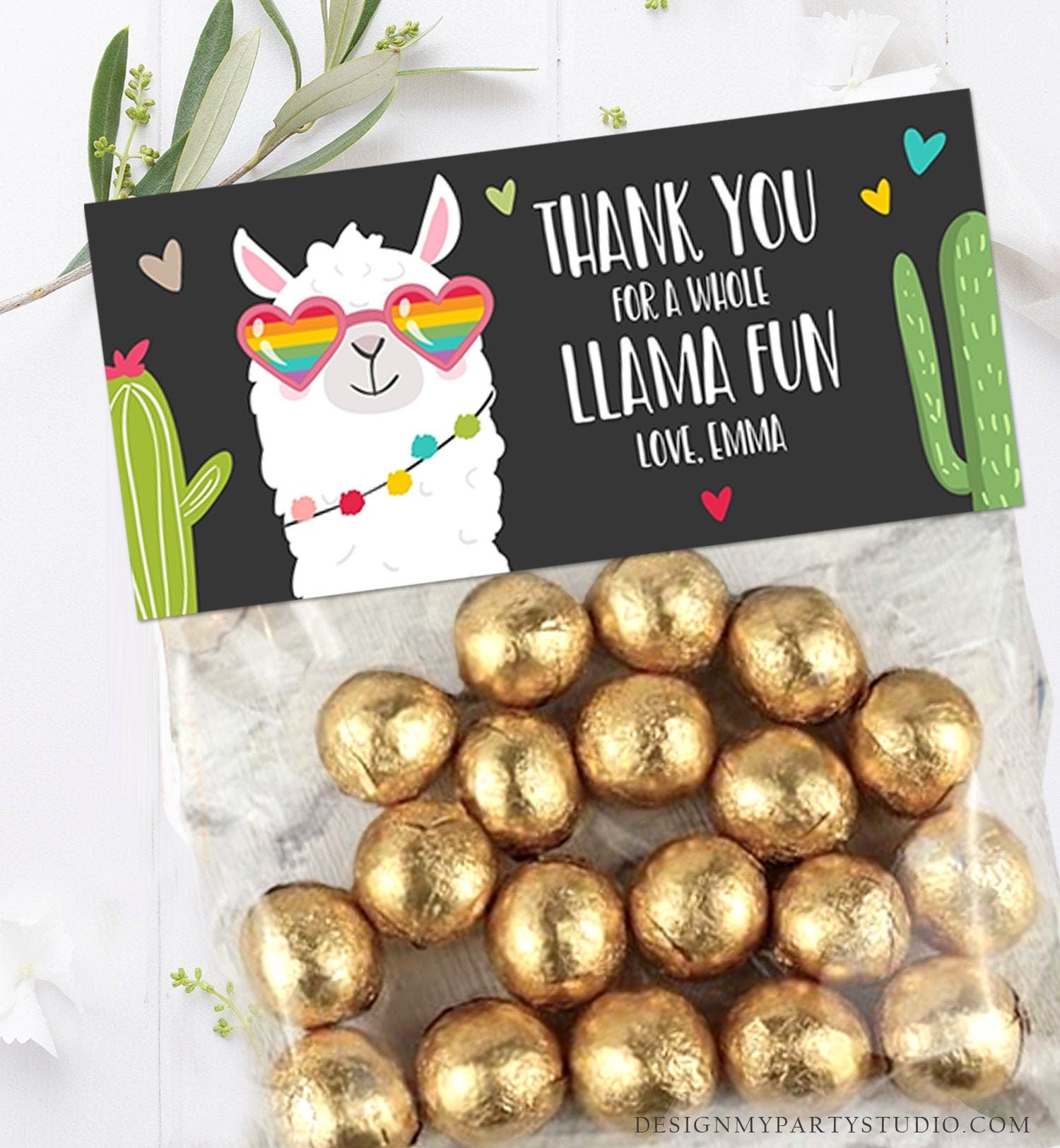 Editable Llama Treat Bag Toppers Llama Birthday Girl Sunglasses Hearts Pink Thank you Whole Llama Fun Loot Bag Fiesta PRINTABLE Corjl 0079