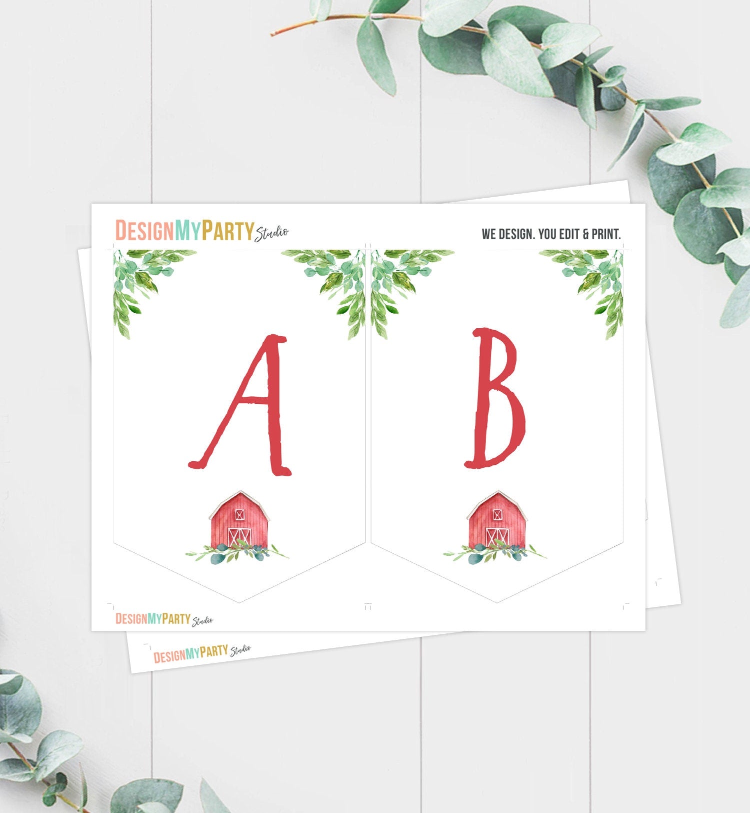 Farm Animals Birthday Banner A-Z Alphabet Numbers Banner Happy Birthday Banner Boy Red Barnyard Country Barn Decor Download Printable 0155